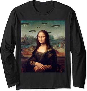 Funny UFO Invasion Mona Lisa Painting Long Sleeve T-Shirt