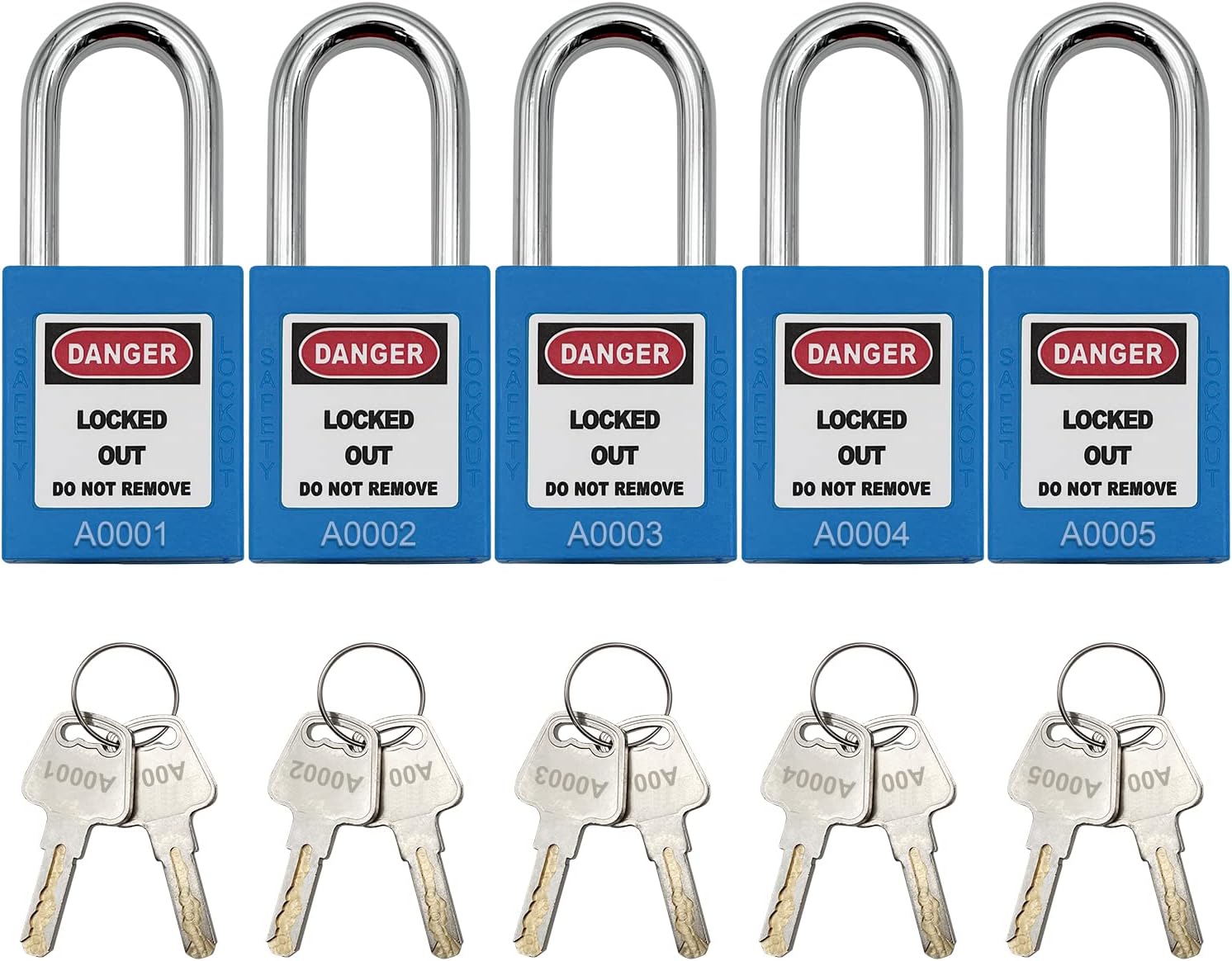 SAFBY 10 Keyed Different Lockout Tagout Lock - Loto Safe Padlocks for Lock Out Tag Out Stations and Devices (Blue, Key Different)