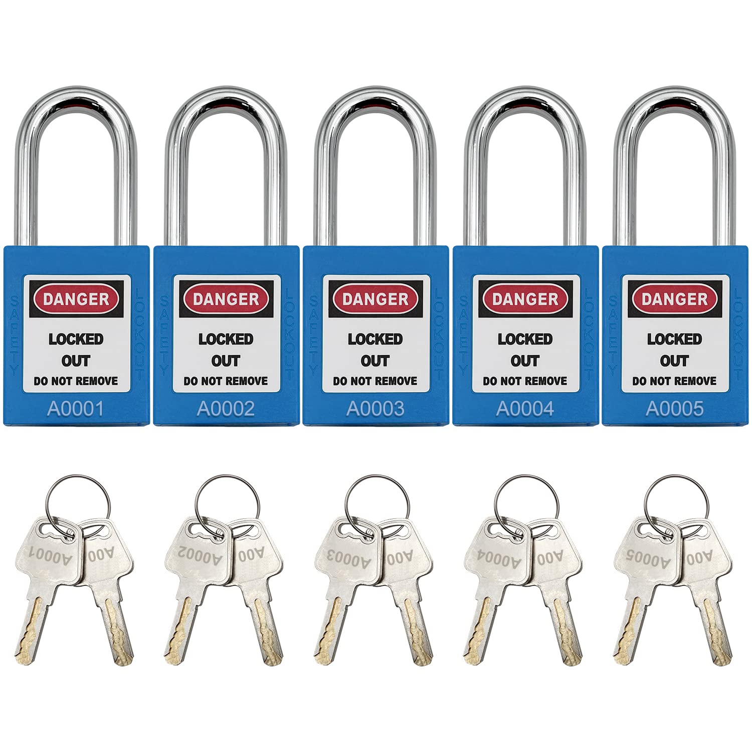 SAFBY Candados loto seguros con 10 llaves diferentes para estaciones y dispositivos (azul, llave diferente)