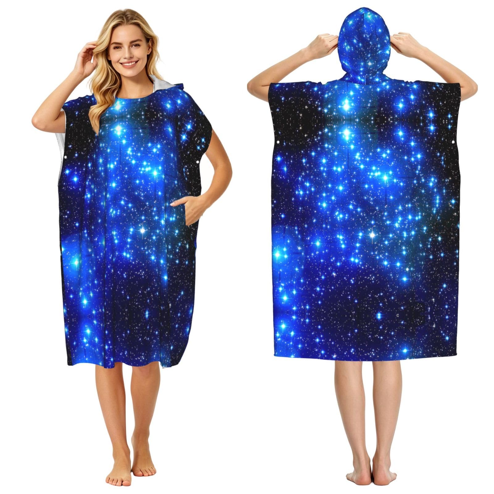 Poncho tissu éponge léger pour adulte bleu à étoiles pour plage et piscine