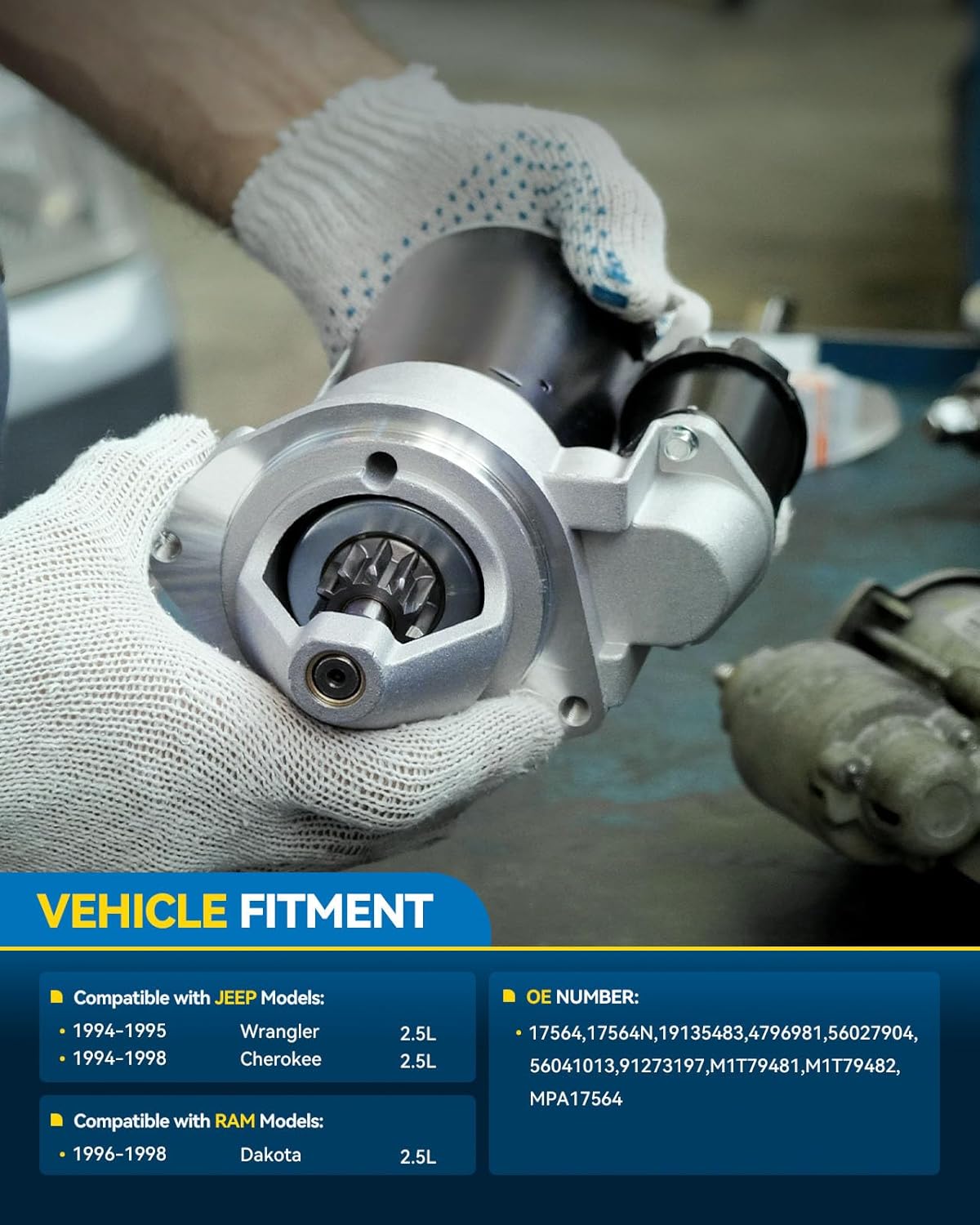 PHILTOP Starter Replacement for1994-1995 1997-1998 2001-2002 Jeep Wrangler 2.5L L4, 1996-1998 Dodge Dakota 2.5L L4, 1994-1998 Jeep Cherokee 2.5L L4 17564N