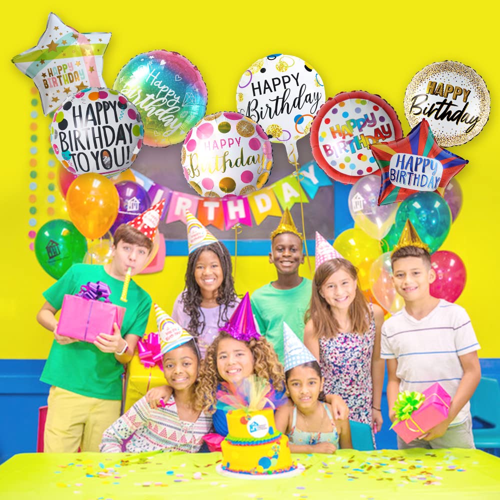 24 Pcs Happy Birthday Foil Helium Balloons – 18 Inch Mylar, 6 Designs – Party Decorations & Bouquet Kit