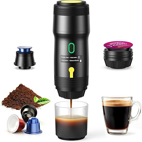 Máquina de café espresso eléctrica portátil, cafetera autocalentable para automóvil con USB-DC, cafetera de viaje para camping, compatible con
