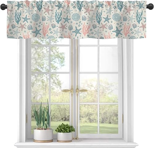 Miniatura 21 de Cortinas de cenefa para ventanas, cenefa de cortina semitransparente con estampado de flores hippie y ondas de arco iris, cenefa de ventana de