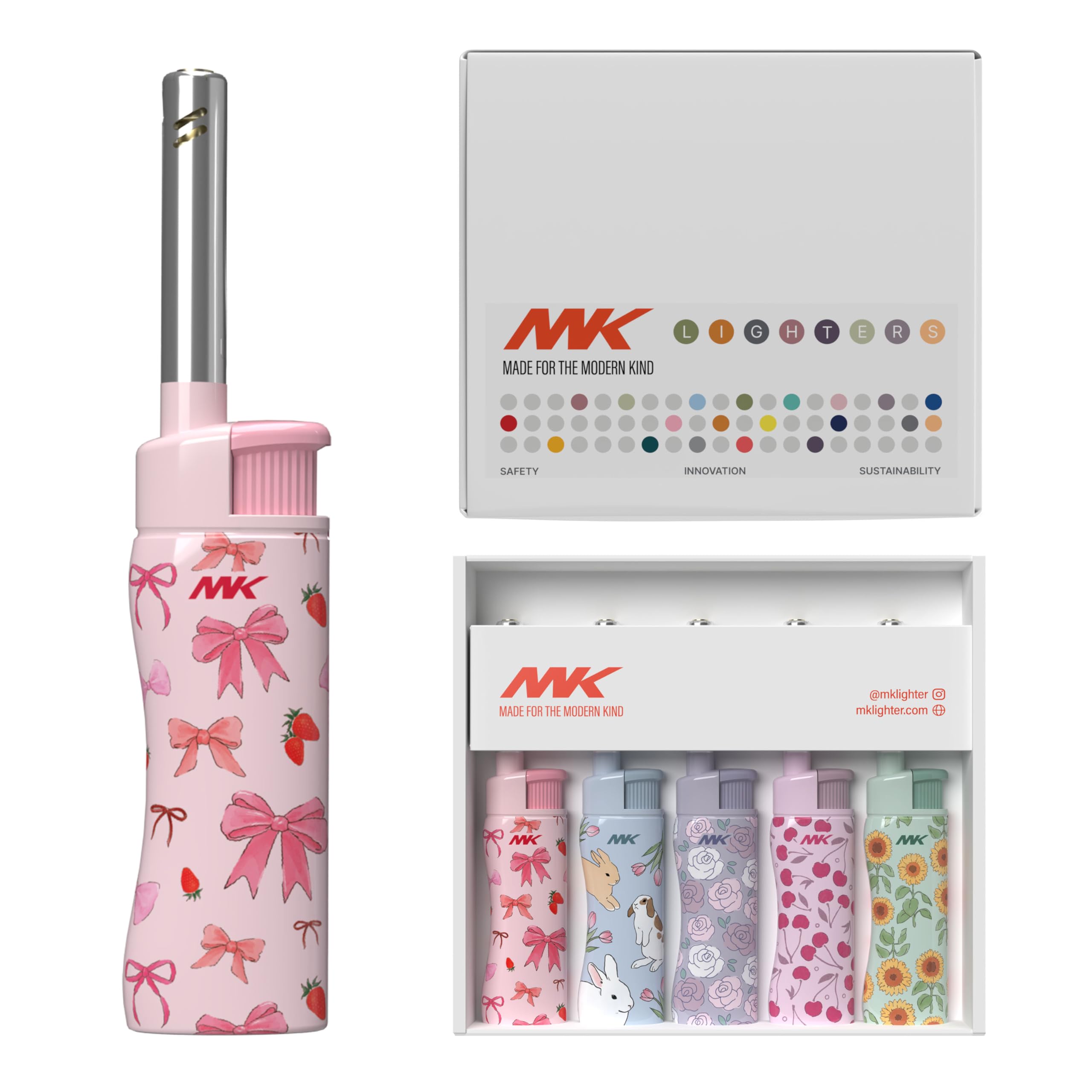 MKLighter Candle Lighters, Windproof Flame, Ideal as Lighters for Candle, Camping Lighters, Outdoor, Butane Refillable (Charm-5PC)