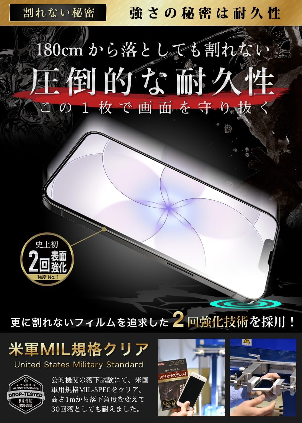 OVER's ガラスザムライ iPhone XS Max 用 ガラスフィルム 硬度 10H 国産ガラス素材 強化ガラス 保護フィルム 米軍MIL規格 いPhone 197-k - 4