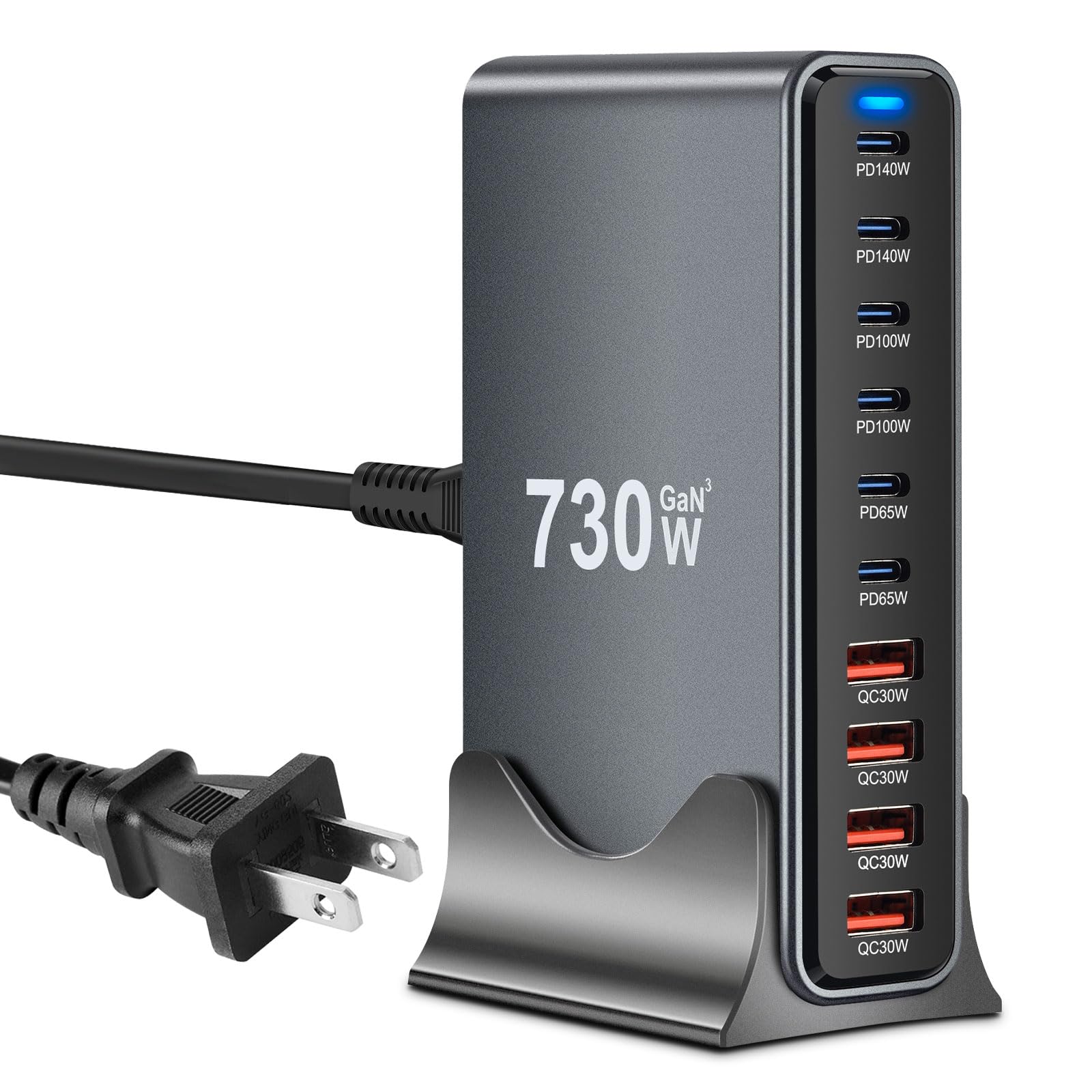 Photo 1 of 10 in 1 & 730W USB C Charger Block MultiPort USB Charging Station GaN III Fast Charging Hub, PD 140W Laptop Charger Adapter for MacBook Pro/Air, i-Pad Pro/Air, Phone 17/16/15, Galaxy S24/S23