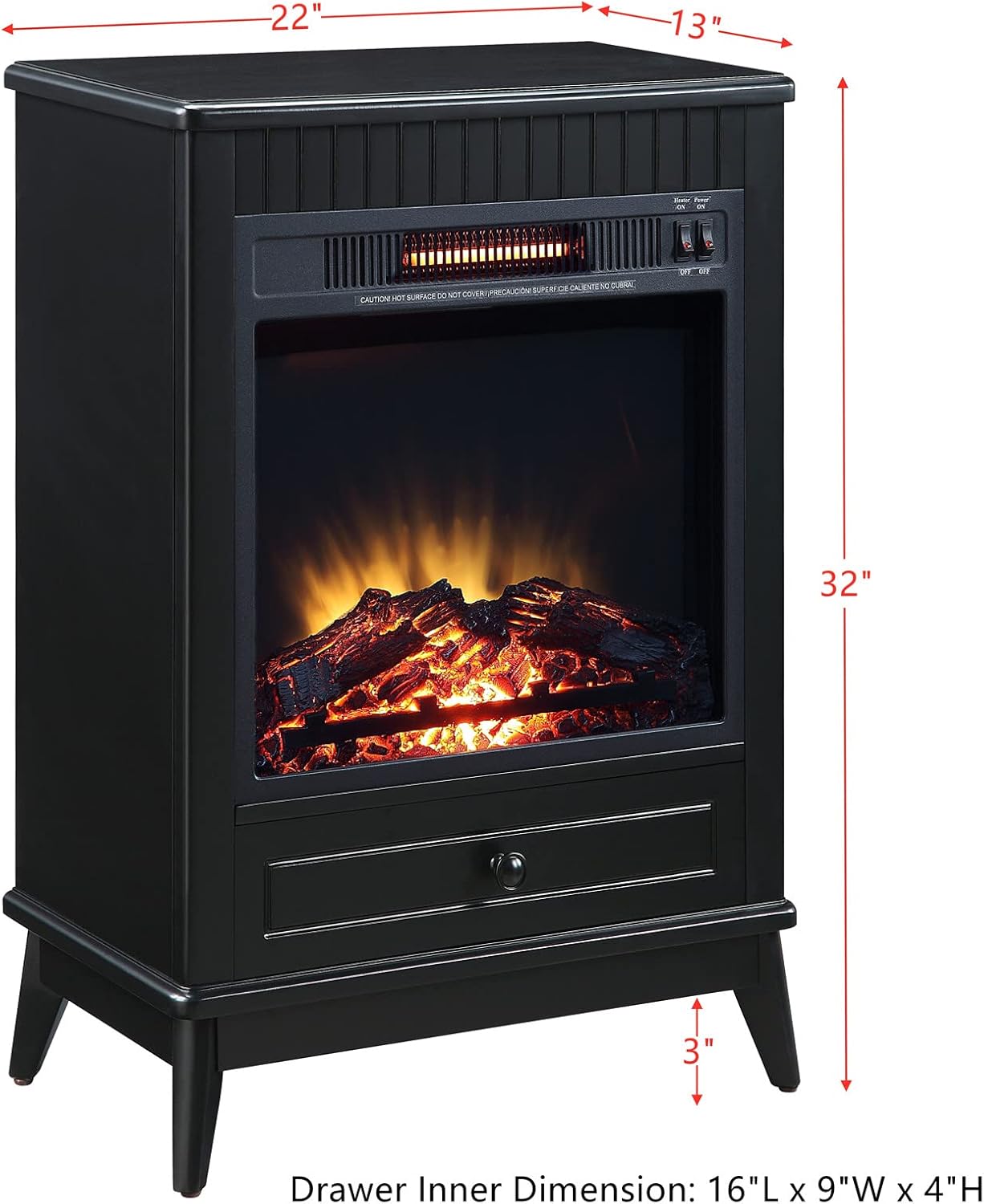 Freestanding Mantel Stand, Modern Media Fireplace Cabinet Nightstand End Table for Living Room Bedroom, Wooden Mantel Side Table w/Storage Drawer for Electric Fireplace (Walnut) (Black)