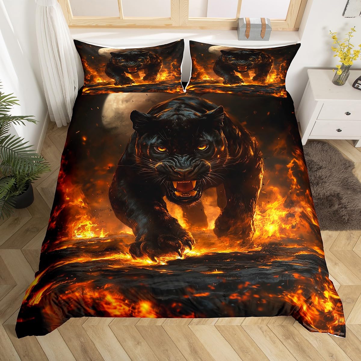 Kids Leopard Comforter Cover King Moon Cheetach Printed Bedding Set,Woodland Animal Duvet Cover for Boys Men Wildlife Leopard Bed Set