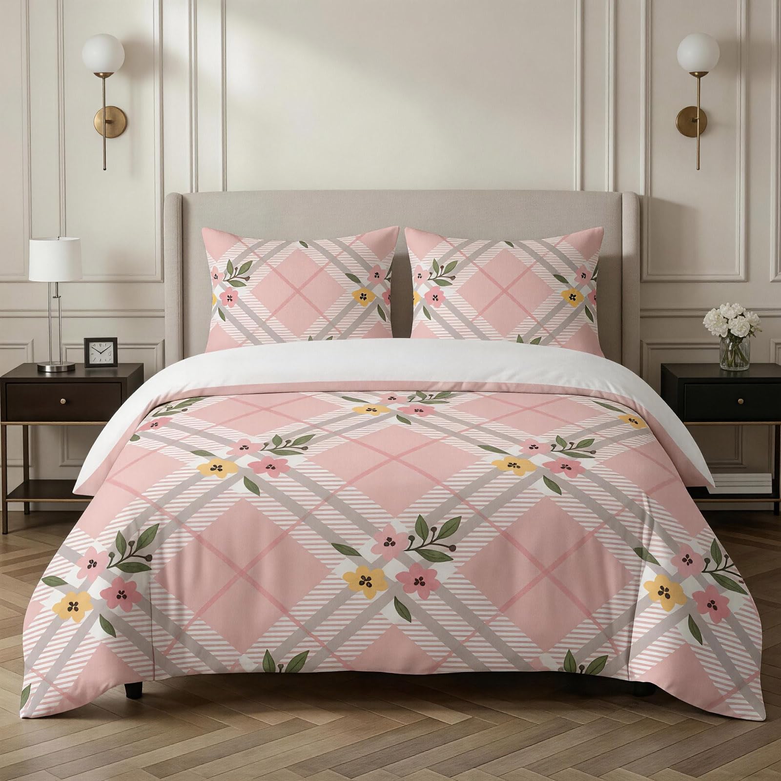 Housse de couette 200 x 220 cm avec ses 2 taies d'oreiller au motif fleuri