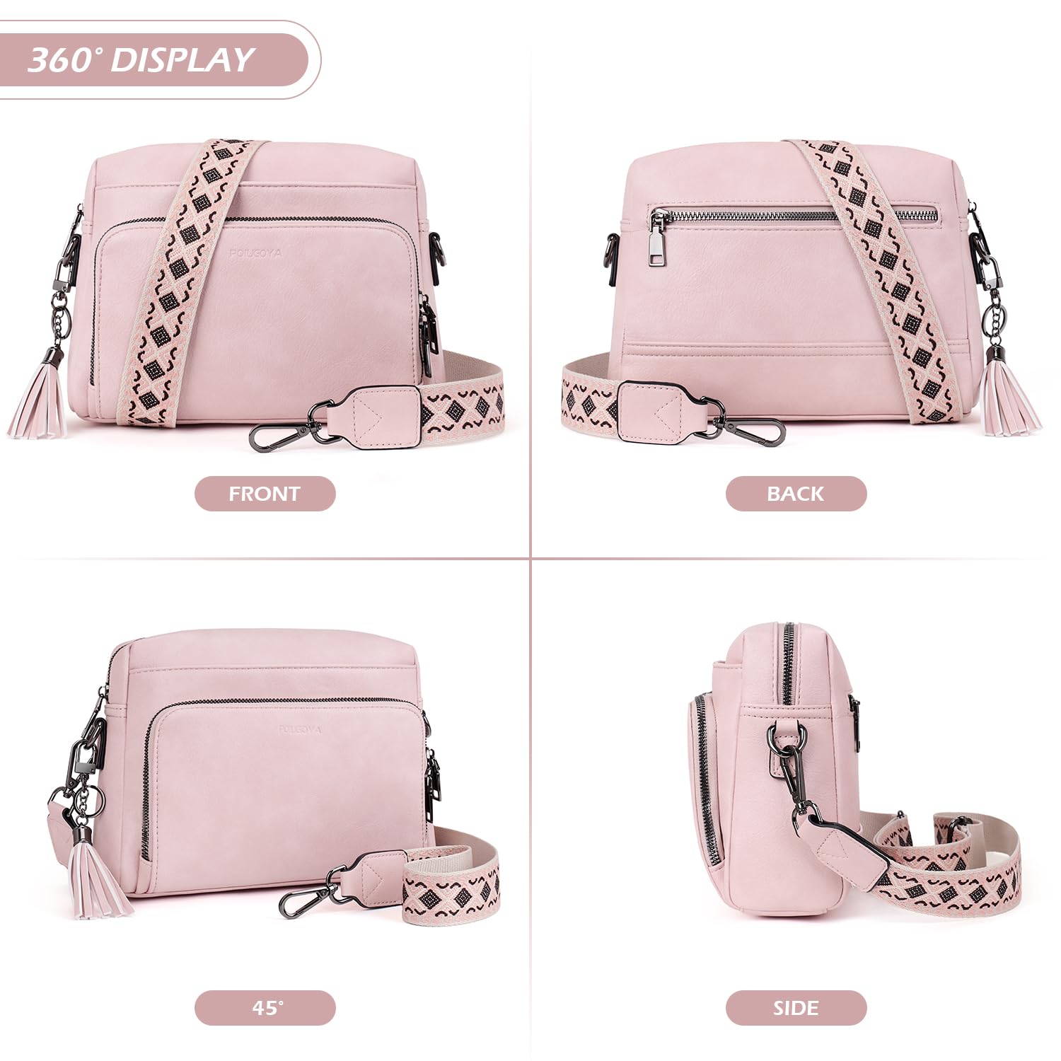 POIUGOYA Crossbody Purses for Women Trendy,Vegan Leather Medium Crossbody Bag,Women's Crossbody Travel Purse Built in Wallet: Retro Pink