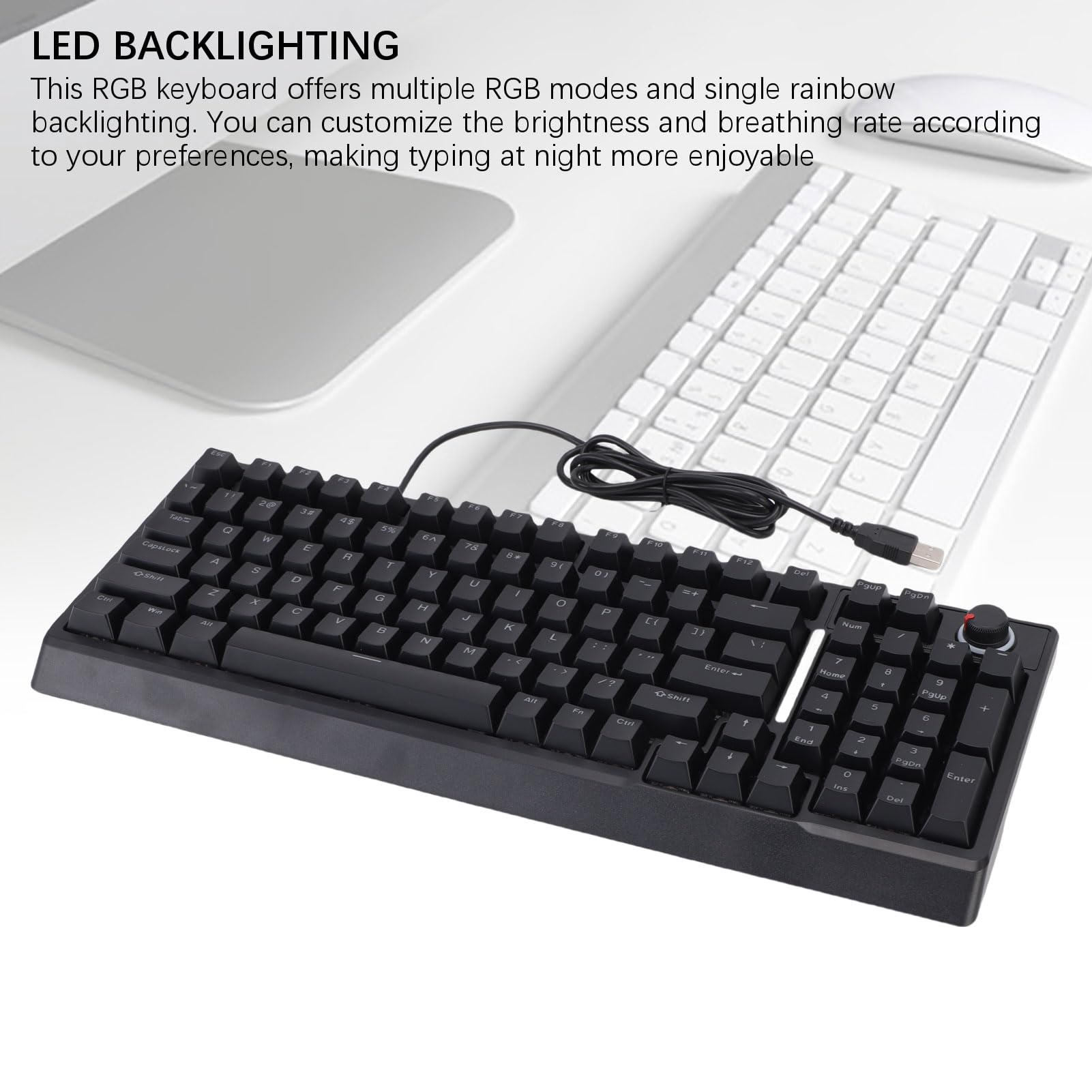 XUMIUZIY Przewodowa Klawiatura Gier RGB, Klawisze 98 Klawisze Mechaniczne klawiaturę Gier z Pokrętłem, Wiele Trybów RGB, 80% Układ, Ciche Ergonomiczne Klawiatury na PC, Laptop
