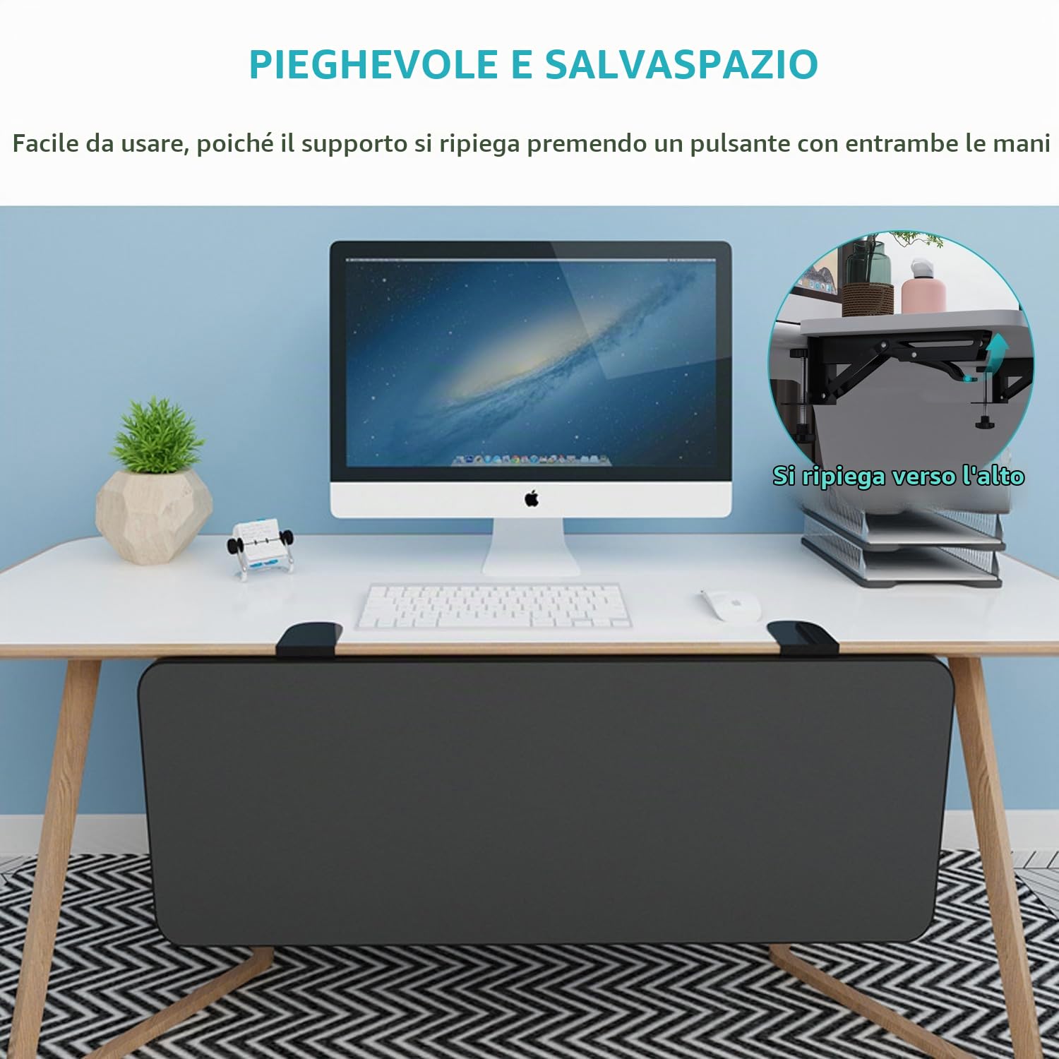 Vassoio estensibile ergonomico da scrivania, 65 cm x 25 cm, supporto per tastiera, morsetto senza punzonatura sul ripiano di estensione della scrivania, supporto per gomito del computer, per