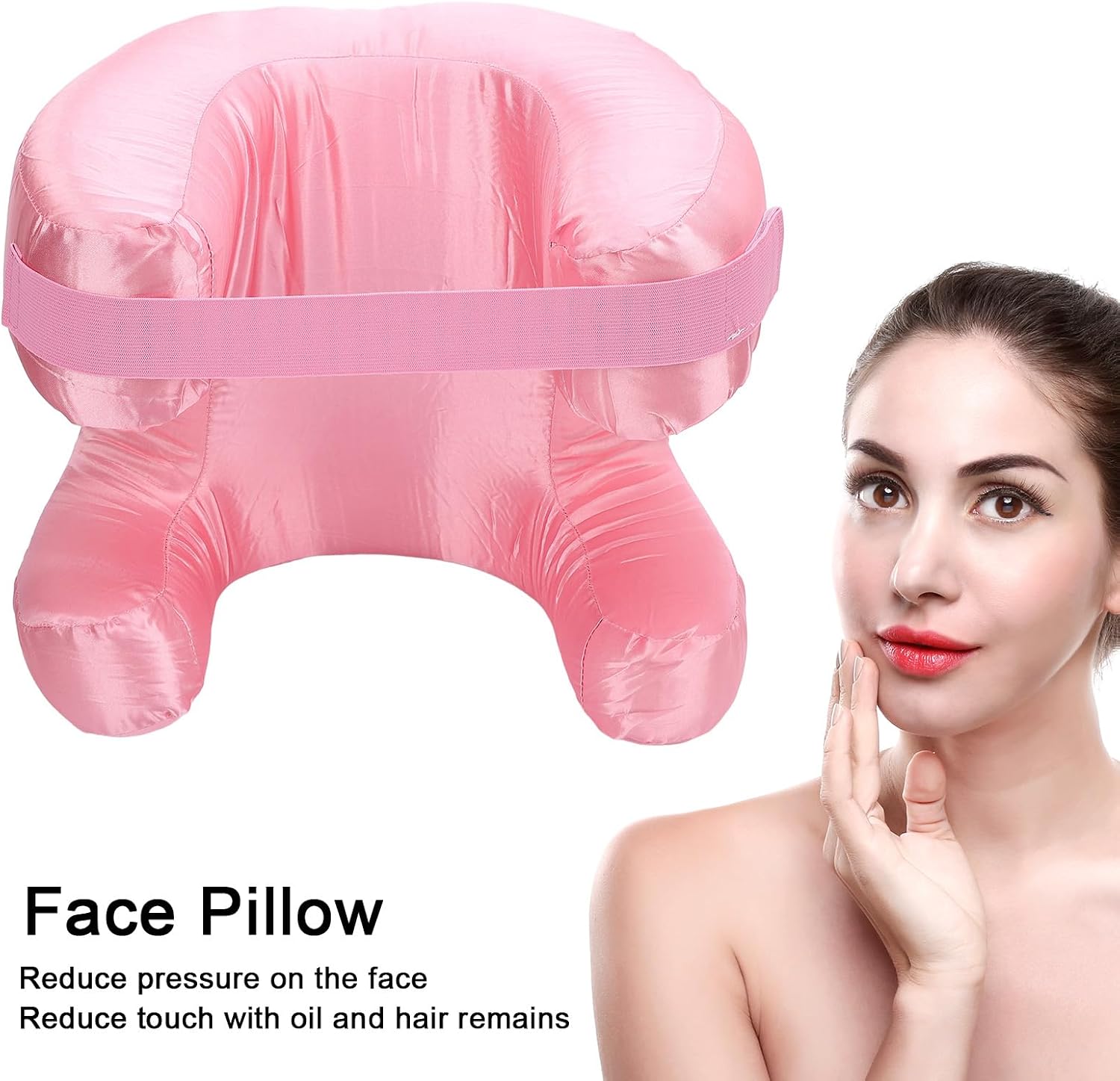 flexman Face Pillow, Silk Fabric Memory Foam Soft Cushioning Ergonomic Beauty Pillow for Back Sleep Side Sleep (Pink)