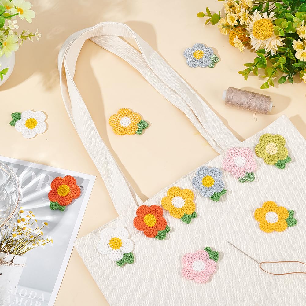 60 Toppe Fiori All'Uncinetto Fai Da Te - 6 Colori (Rosso, Giallo, Verde, Rosa, Bianco, Grigio) Per Vestiti E Borse - 4