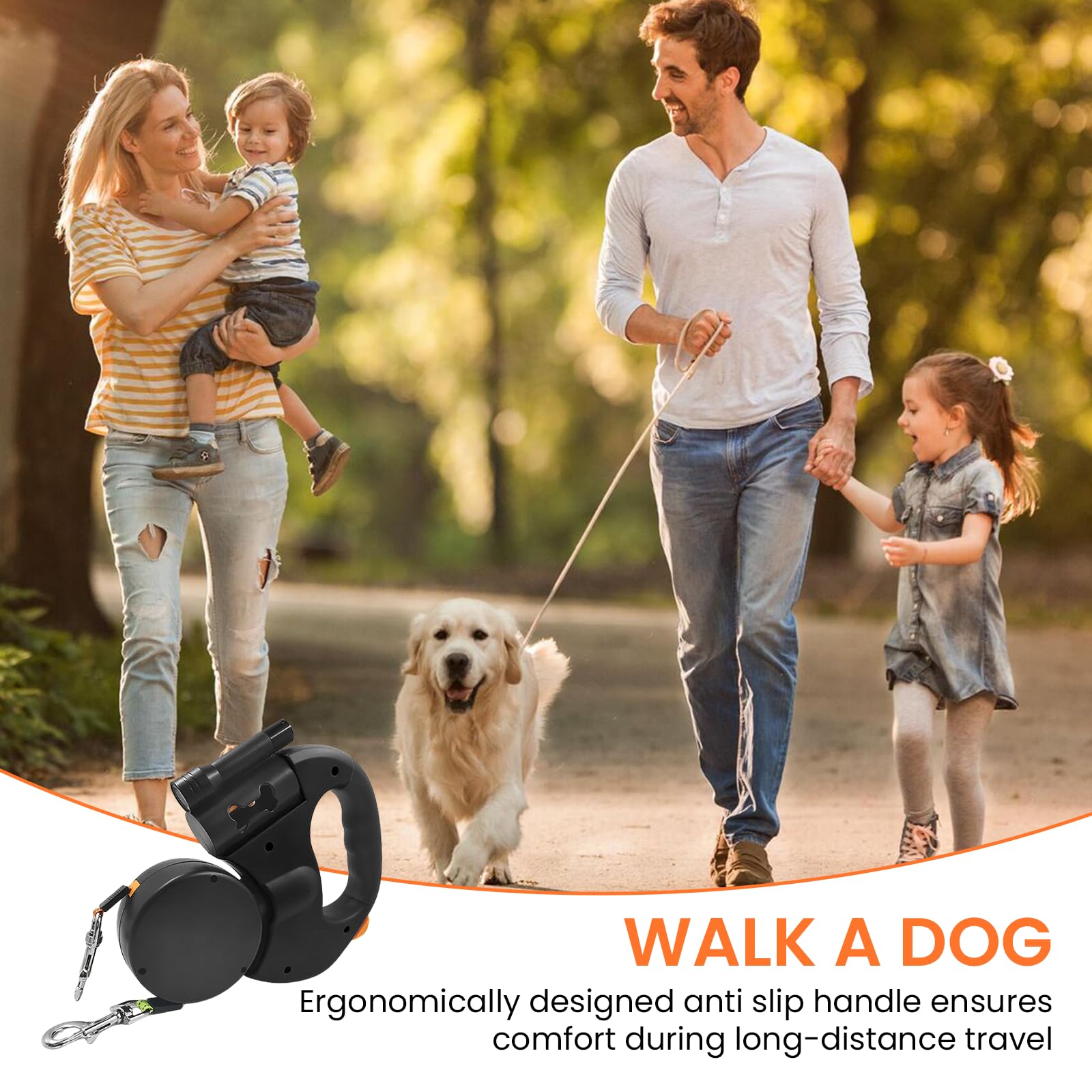 Correa Retráctil Doble para Perro, Correa para Perros con Luz, Correa para Perros De 3 Metros, Correa Extensible con Cómodo Mango Ergonómico, Correa Extensible para Dos Perros