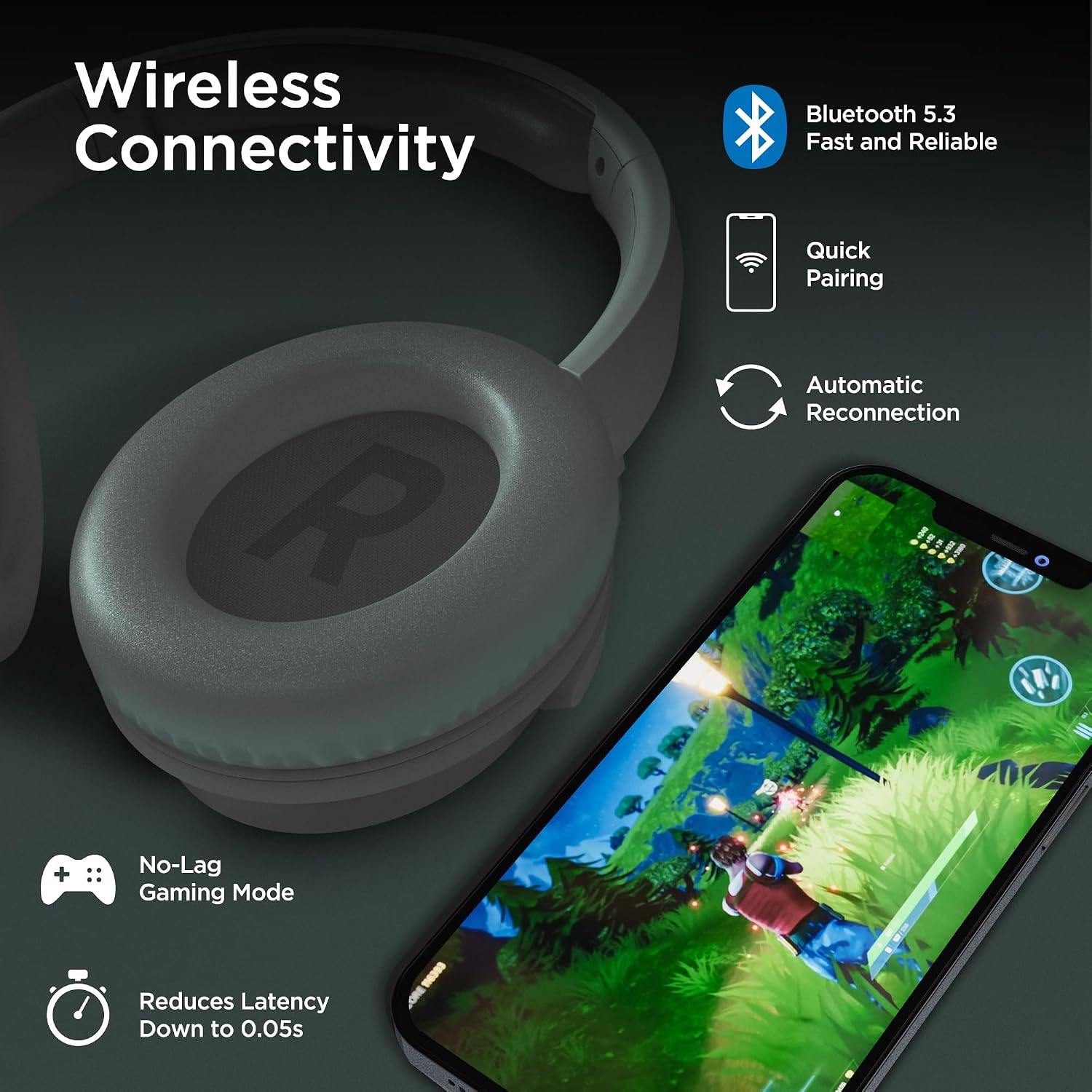 Naztech HyperGear Foldable Over-Ear Headphones - Wireless Bluetooth Headphones with Active Noise Cancelling, HD Audio & Deep Bass, Green