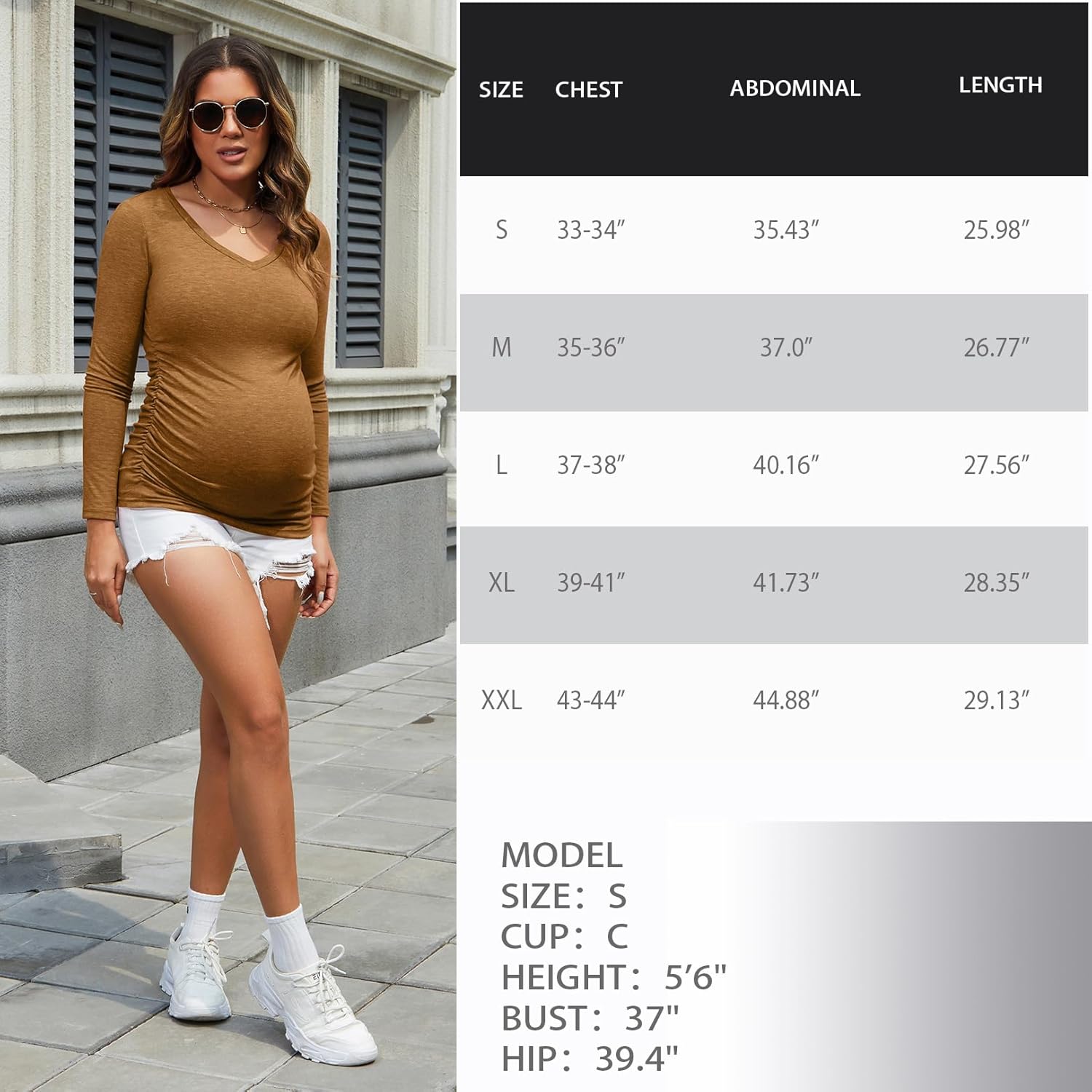 GINKANA Maternity Shirt Long Sleeve Basic Top Ruch Sides Buttons Tshirt for Pregnant - Image 7