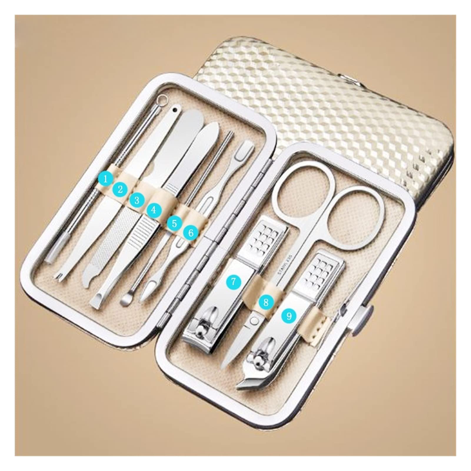 Juego de cortaúñas de 9 Piezas/Juego de cortaúñas de Acero Inoxidable, Herramienta de manicura y pedicura, Cortador de uñas, Herramienta for uñas, Suministros for Profesionales, Herramientas