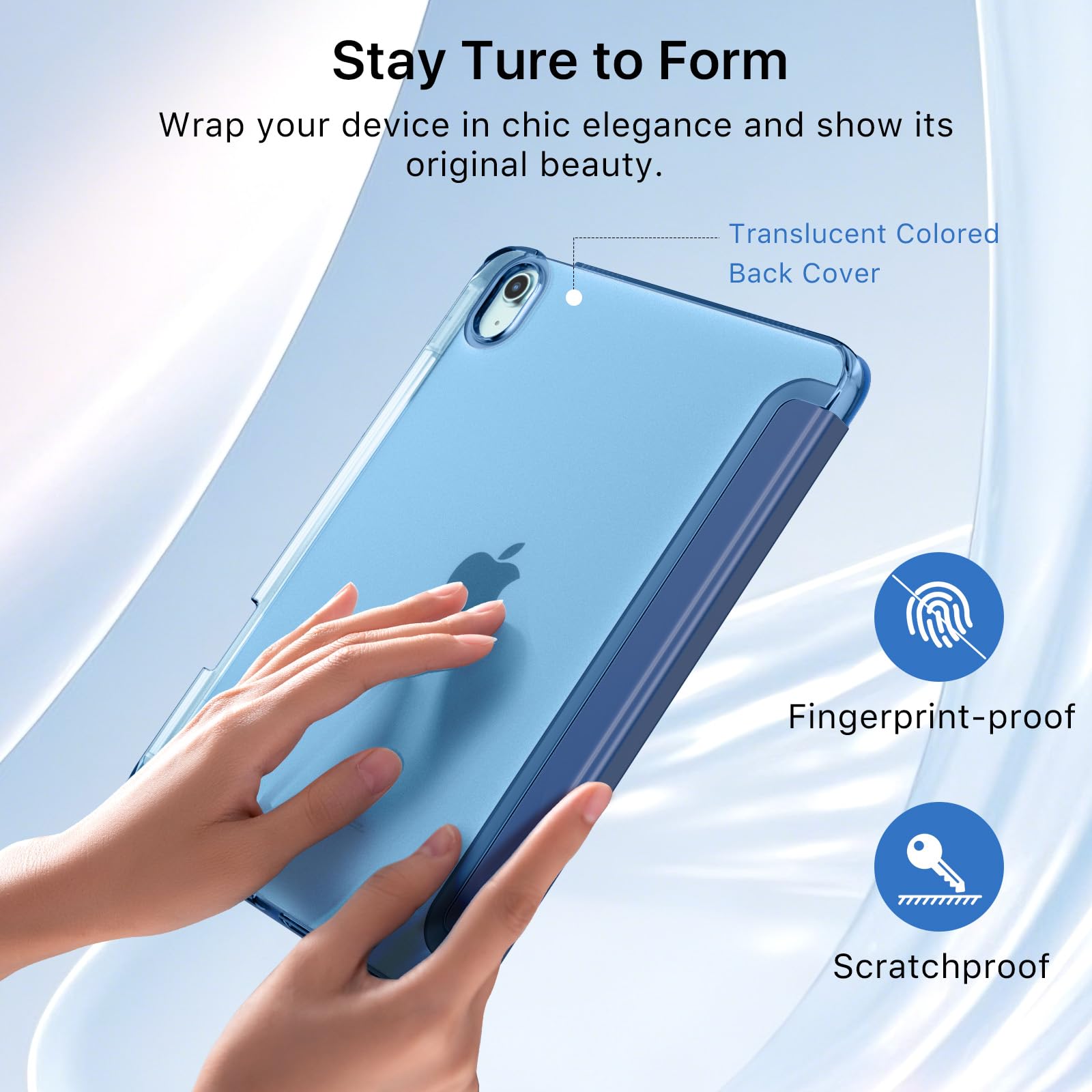 MoKo Cover per iPad Air 11 Pollici Case M3/M2 2025/2024, iPad Air 5a/4a Gen 10,9" Custodia 2022/2020 con Portapenna, Cover Trifold Sottile e Leggera con Retro in PC Rigido Traslucido, Blu Marino