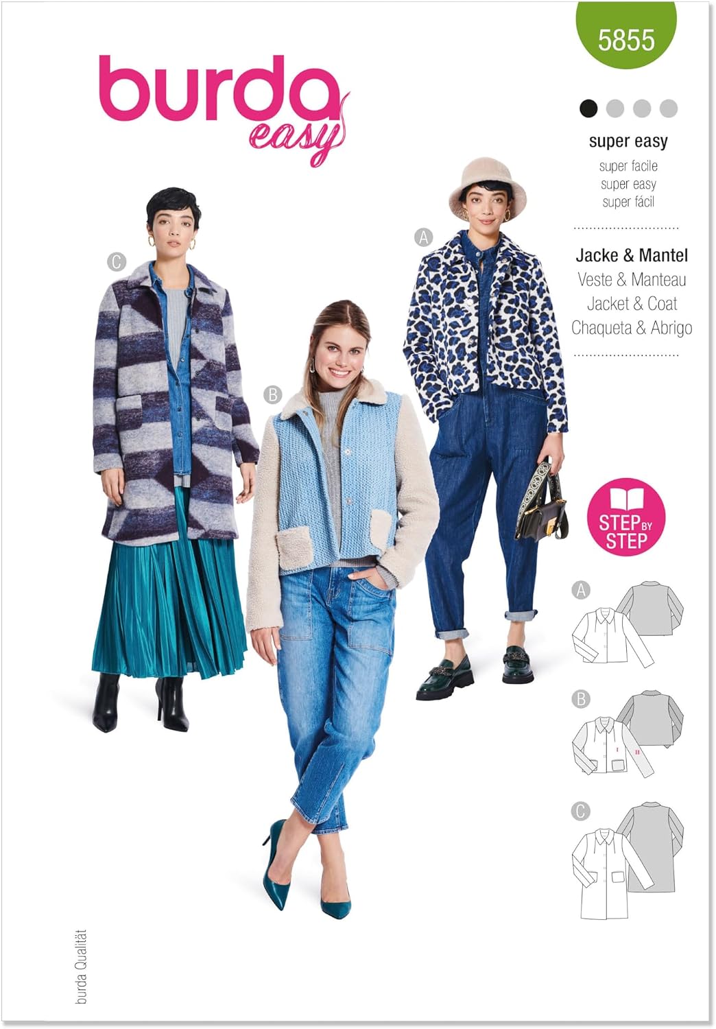 Burda Style X05855BURDA Misses' Casual Jacket and Coat Sewing Pattern Packet, Design Code B5855, Sizes 8-22 (34-48)
