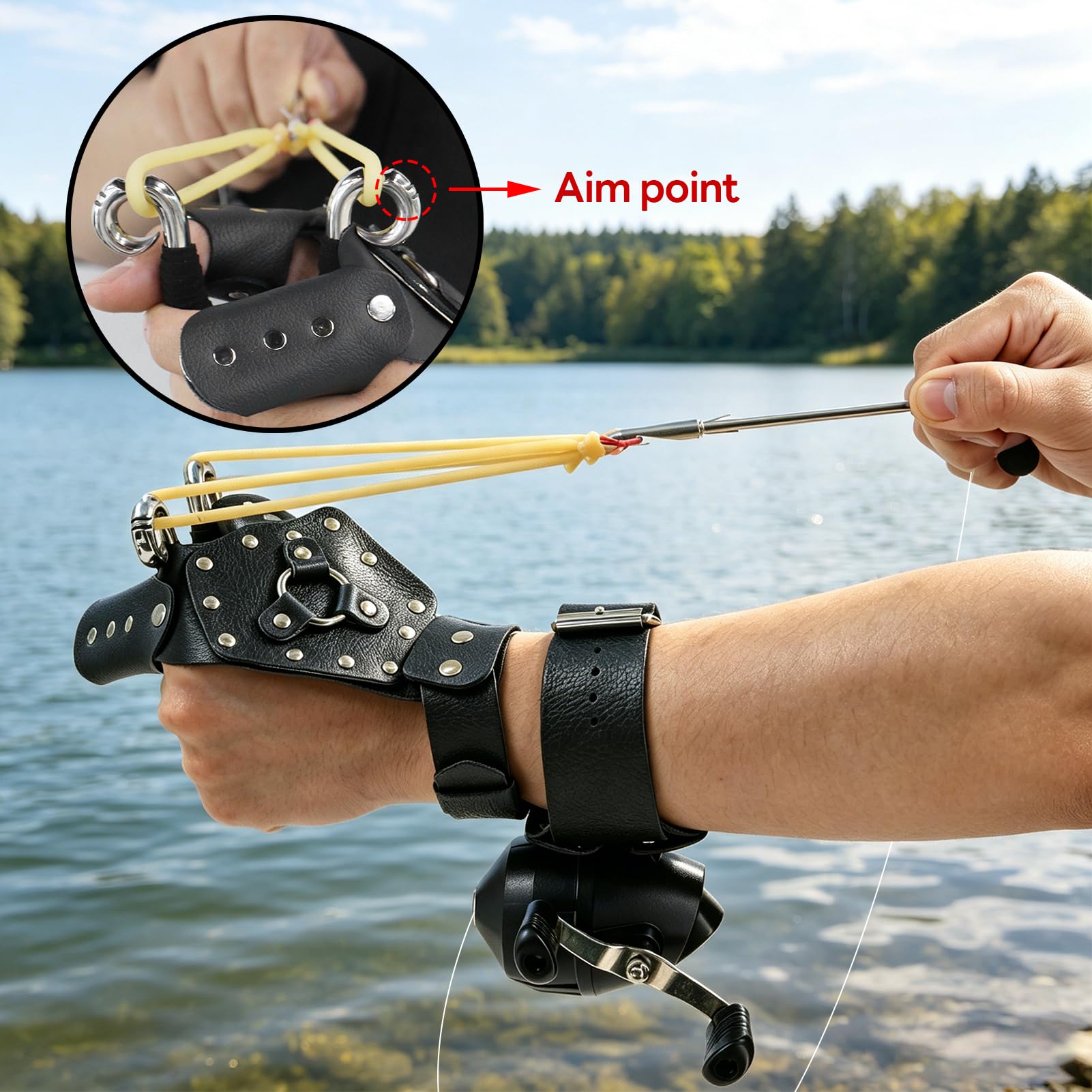 Obert 7Pcs Fishing Slingshot Kit Bow Fishing Reel Catapult Hunting Shooting Broadheads Hand Guard With 5Pcs Fishing Bands : Sports & Outdoors