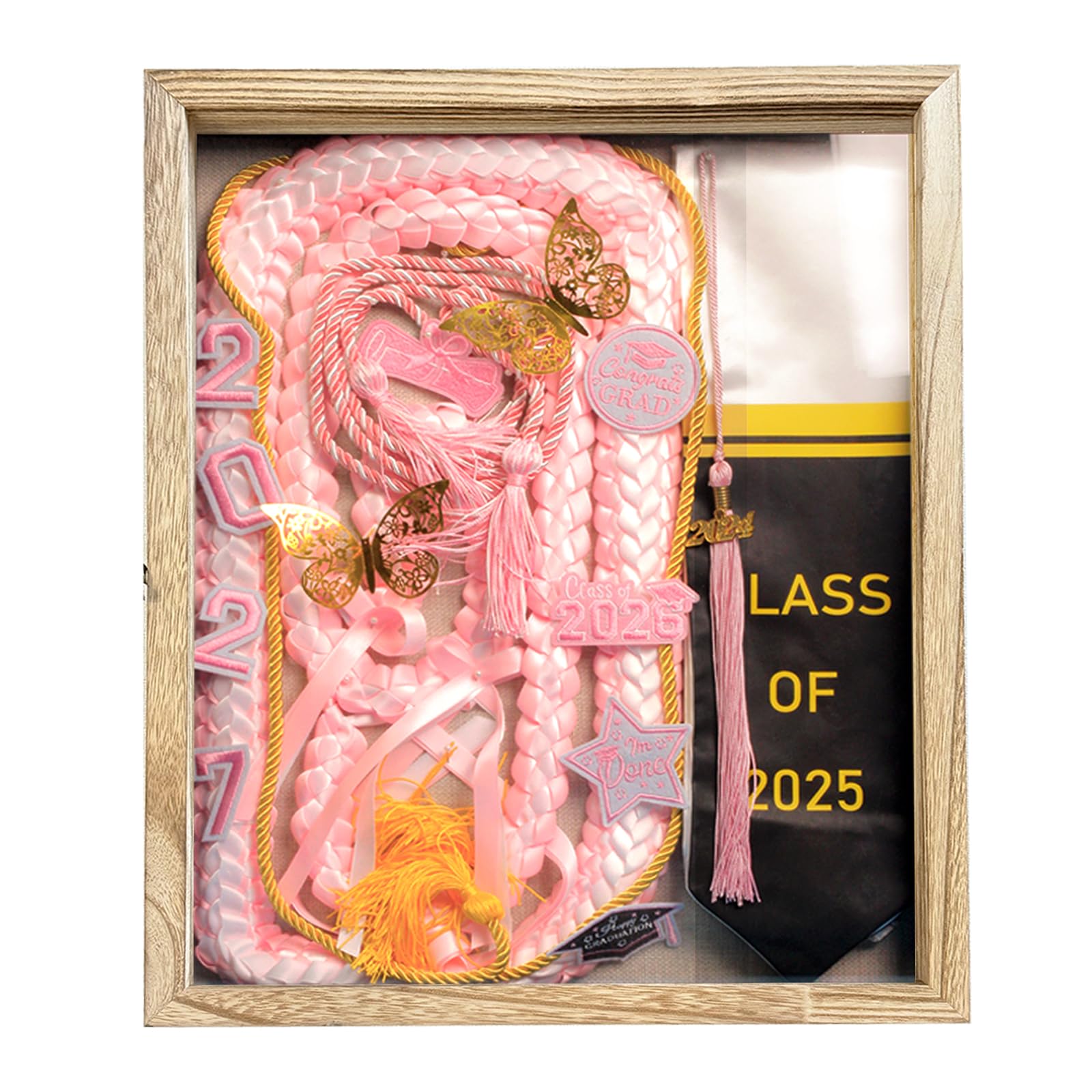 Photo 1 of 16x20 Large Natural Wood Shadow Box Frame - 1.57" Deep Display Case for Graduation Memory Box, Stole and Medals - Front Opening Door with Lock and Linen Back