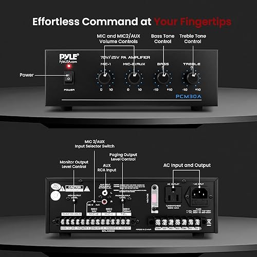 Miniatura 2 de Pyle Mini amplificador de potencia compacto para el hogar, receptor estéreo de audio inteligente pequeño de 60 W con RCA, 2 micrófonos de entrada,