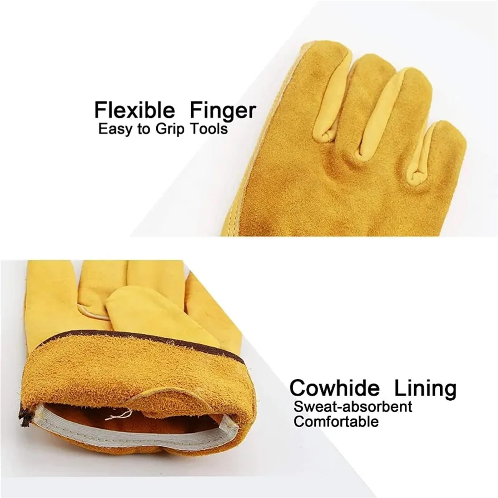 Gants de travail en cuir à poignée flexible, gants jardinage résistant for la coupe du bois, construction, conduite camions, le jardin et dans cour pour Pelleter la Neige