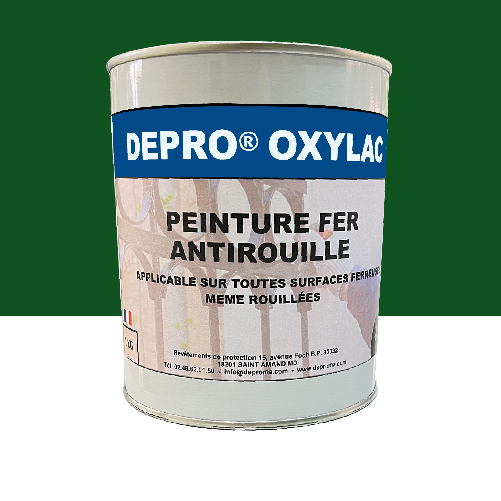 OXYLAC Peinture antirouille pour métal neuf et rouillé - 1KG (VERT JARDIN)