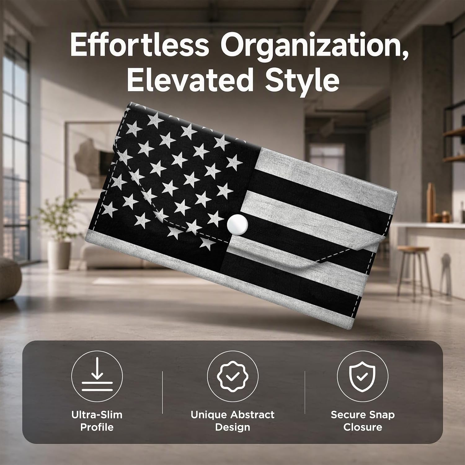 Cash Envelope Wallet Cute PU Leather Envelopes Bag for Men and Women, Reusable Budget Pouch for Budgeting Billing, American Flag image 3