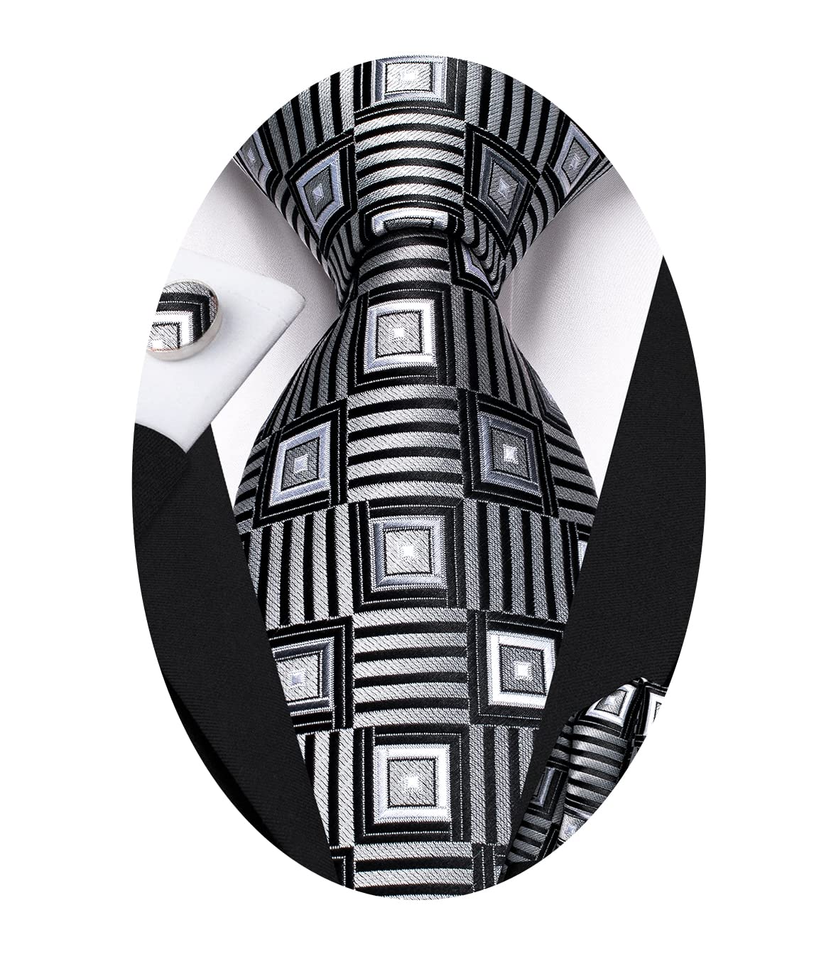 Hi-Tie Men 63inches Tie Set Extra Long Necktie Paisley Tie Pocket Suqare Cufflinks Big and Tall Men Tie