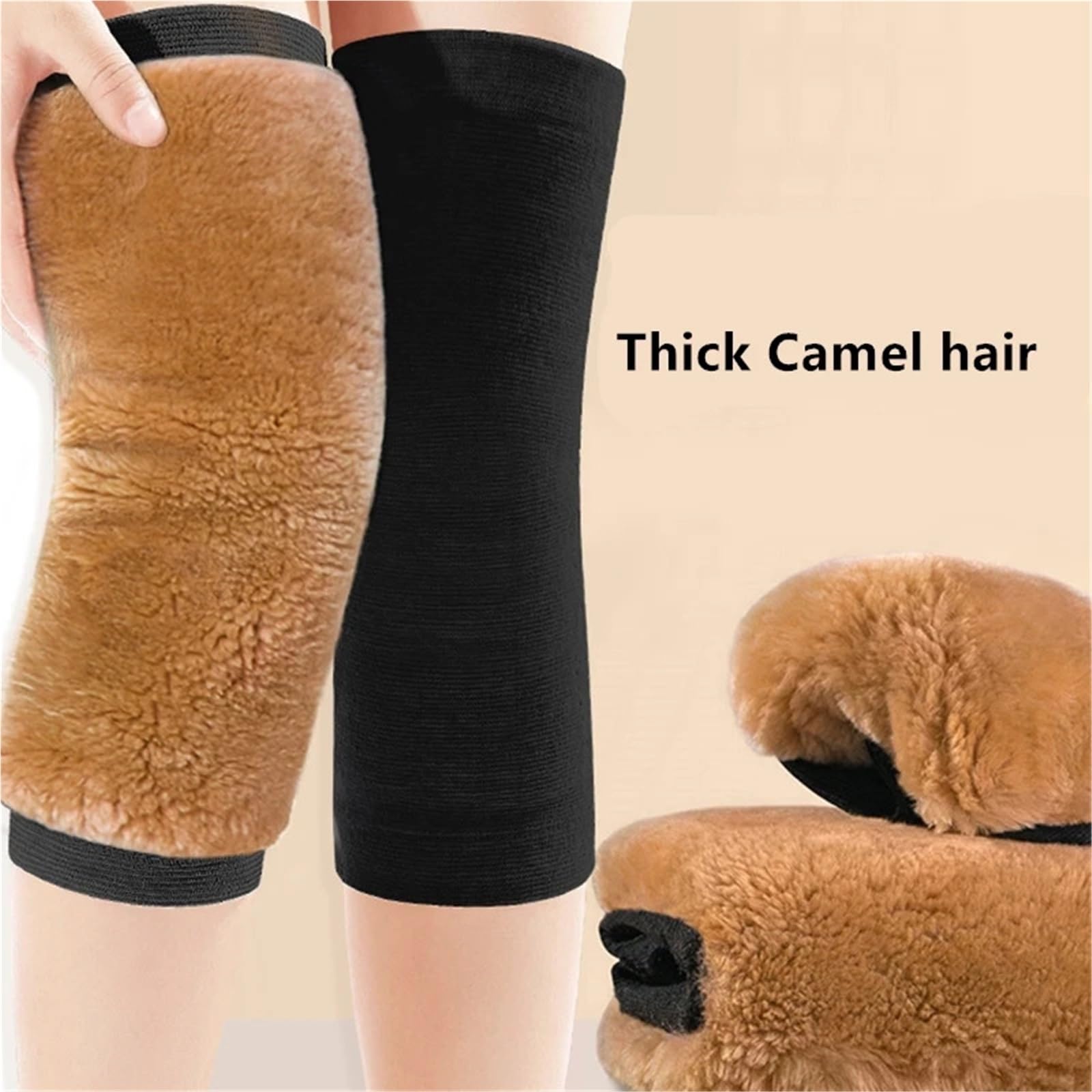 Genouillères Thermiques Polaire Cheveux Épais Chaud Genouillère Automne Hiver(Black,M)