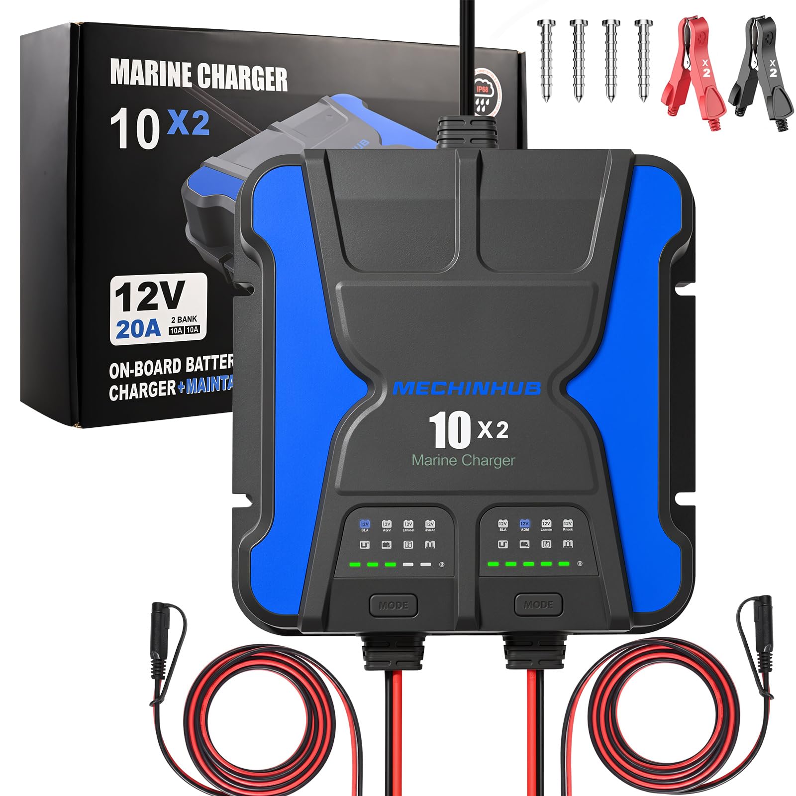 2 Bank (10A / Bank) OnBoard Marine Battery Charger-12V Boat Charger