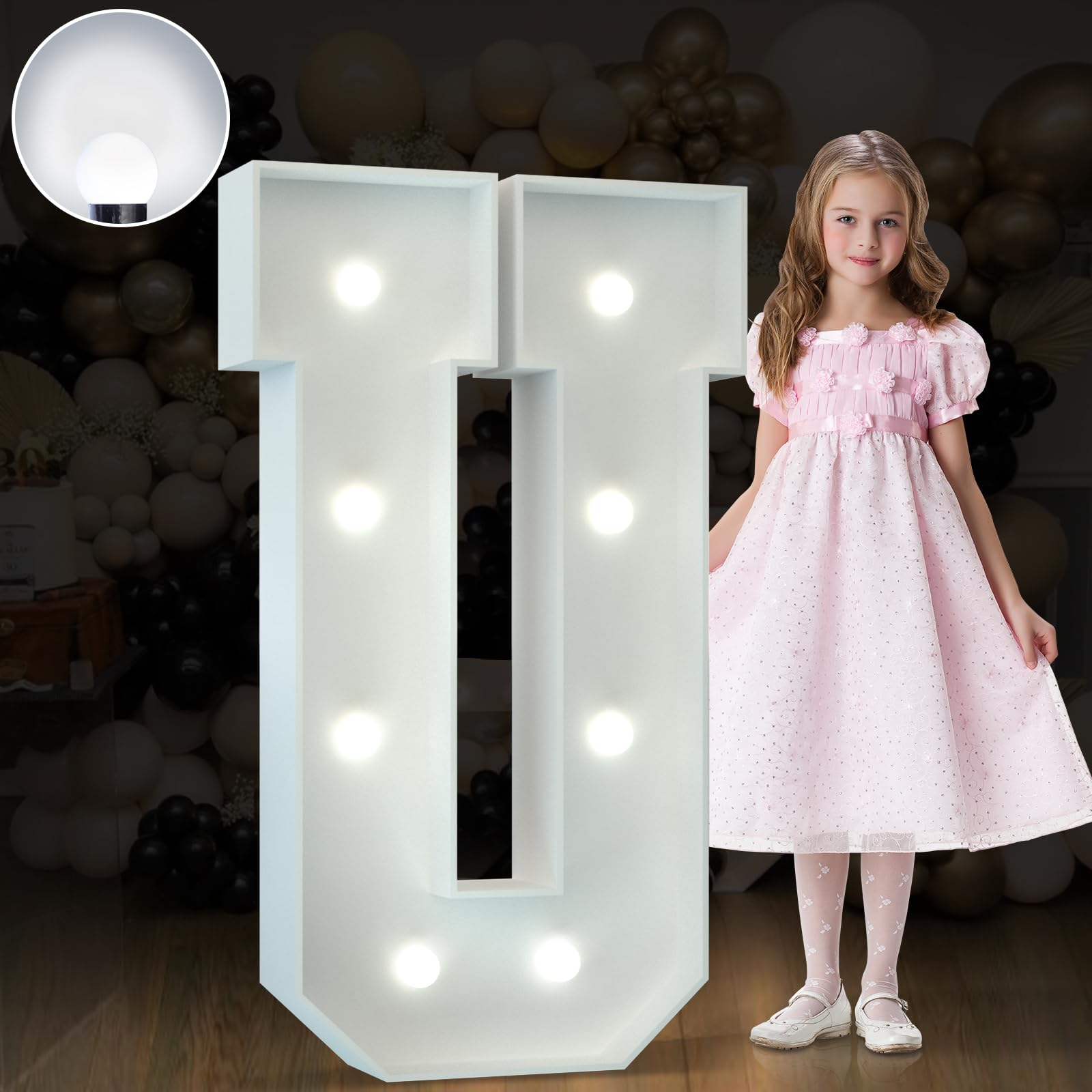 imprsv 3FT Marquee Light Up Letters, Cool White Light Up Letters U, Large Marquee Letters for Party Decorations, Proposal Decorations,Giant Letters for Events Decor, Birthday Wedding Decor