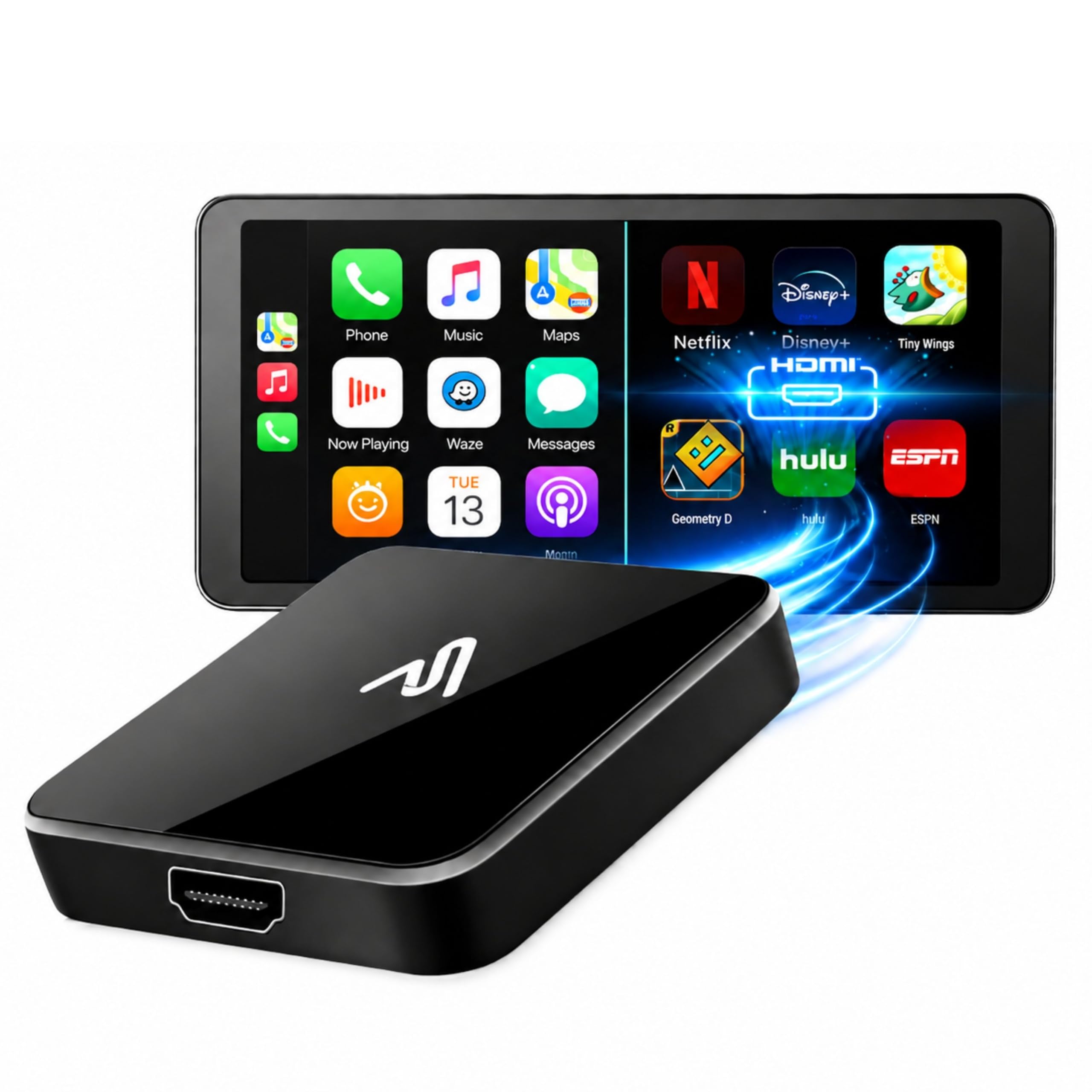 AutoSky CPHM2 Adattatore HDMI CarPlay e Android Auto Wireless per Auto | Converte sistemi cablati in wireless, ingresso HDMI, Wi-Fi e Bluetooth, video fino a 2K 60 Hz, alimentazione USB 5 V