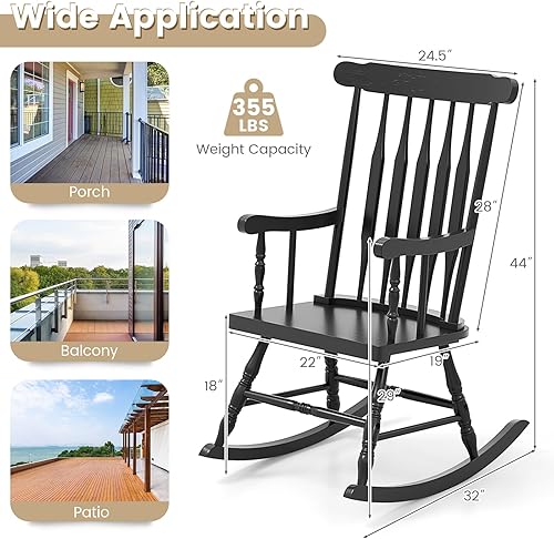 Miniatura 3 de Giantex Mecedora de madera para exteriores juego de 2 mecedoras de patio con marco sólido respaldo de listones balancín exterior e interior para