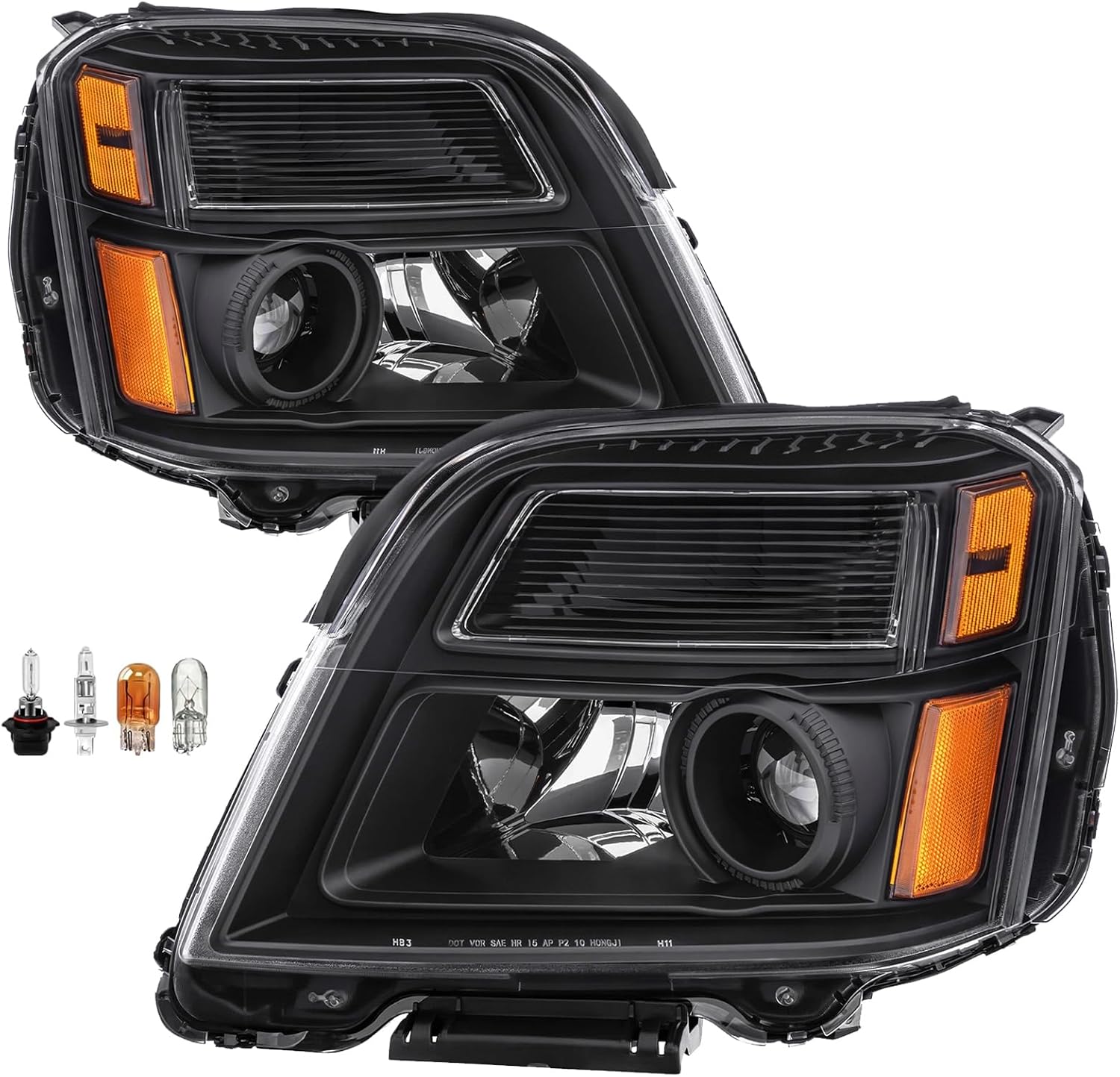 Black For 2010 2011 2012 2013 2014 2015 GMC Terrain Headlight Headlamp Assembly Compatible with 10-15 GMC Terrain Replacement Head Lights Clear L+R w/Bulbs