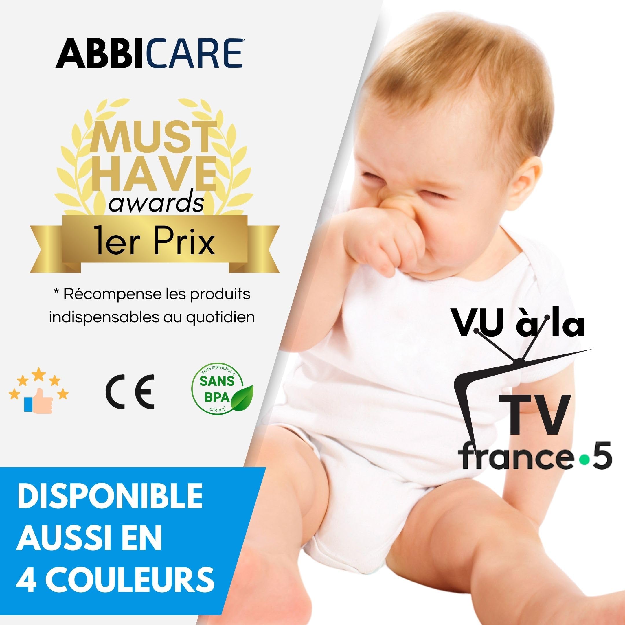 Mouche bébé seringue nasale 10ml ABBICARE™ sans BPA-CE | Kit 4 seringues avec embouts silicone souple + 1 goupillon de nettoyage et guide conseil | Soin nasal puericulture serum physiologique