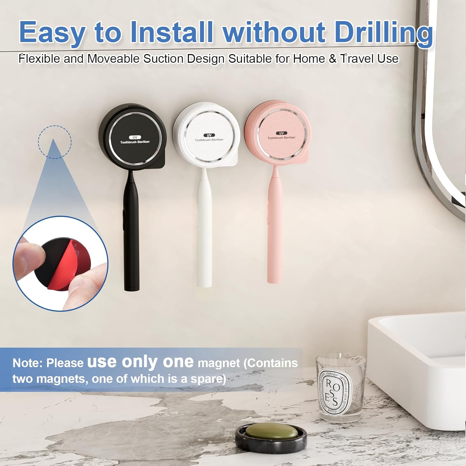 UV Toothbrush Sanitizer Holder, Toothbrush Sanitizer and Holder Cover Caps with Fan Drying, Rechargeable Portable Toothbrush Cleaner Case Fits Most Electric and Manual Toothbrushes (Black) - Image 2