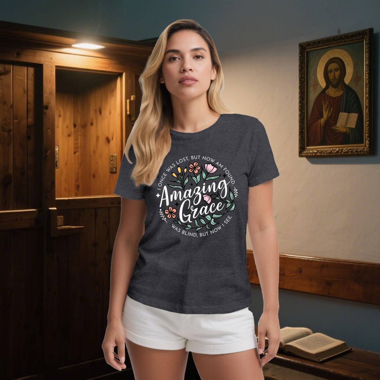 Christian Shirts for Women Faith Jesus Bible Verse Tshirt Amazing Grace Print Tee Tops - Image 2