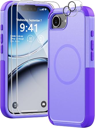 Heavy Duty Case for iPhone 17e & iPhone 16e - Military Grade Drop Proof Protective Cover [Compatible with MagSafe],with Screen Protector, Shockproof, Anti-Slip Purple