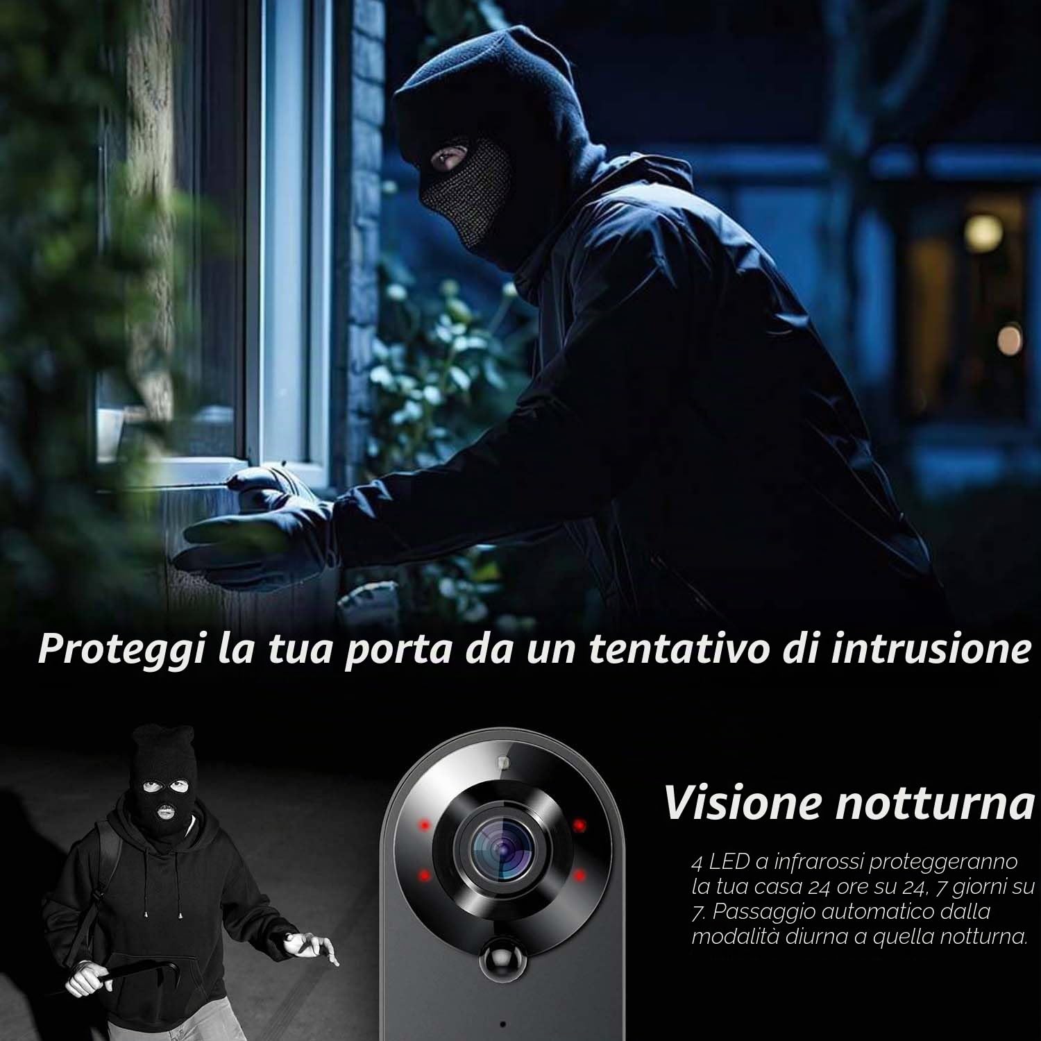 Spioncino digitale WiFi Outdoor AYR 761. Proteggi la tua porta. Sensore di movimento, infrarossi e visione notturna. Prova me con Alexa e Google Home.