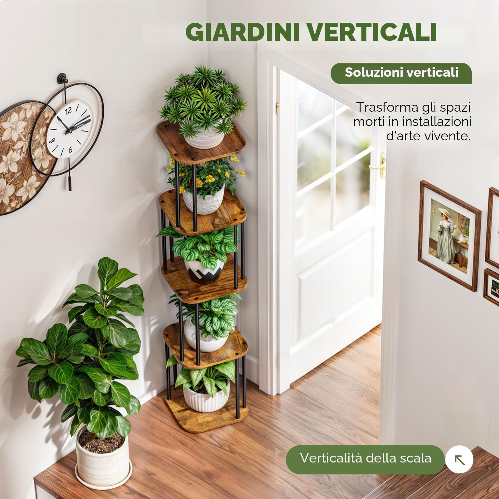 Bamworld Supporto alto per piante da interno, mensola angolare per piante multiple, supporto per vasi da fiori in metallo a 5 livelli per patio, giardino, balcone, soggiorno, camera da letto