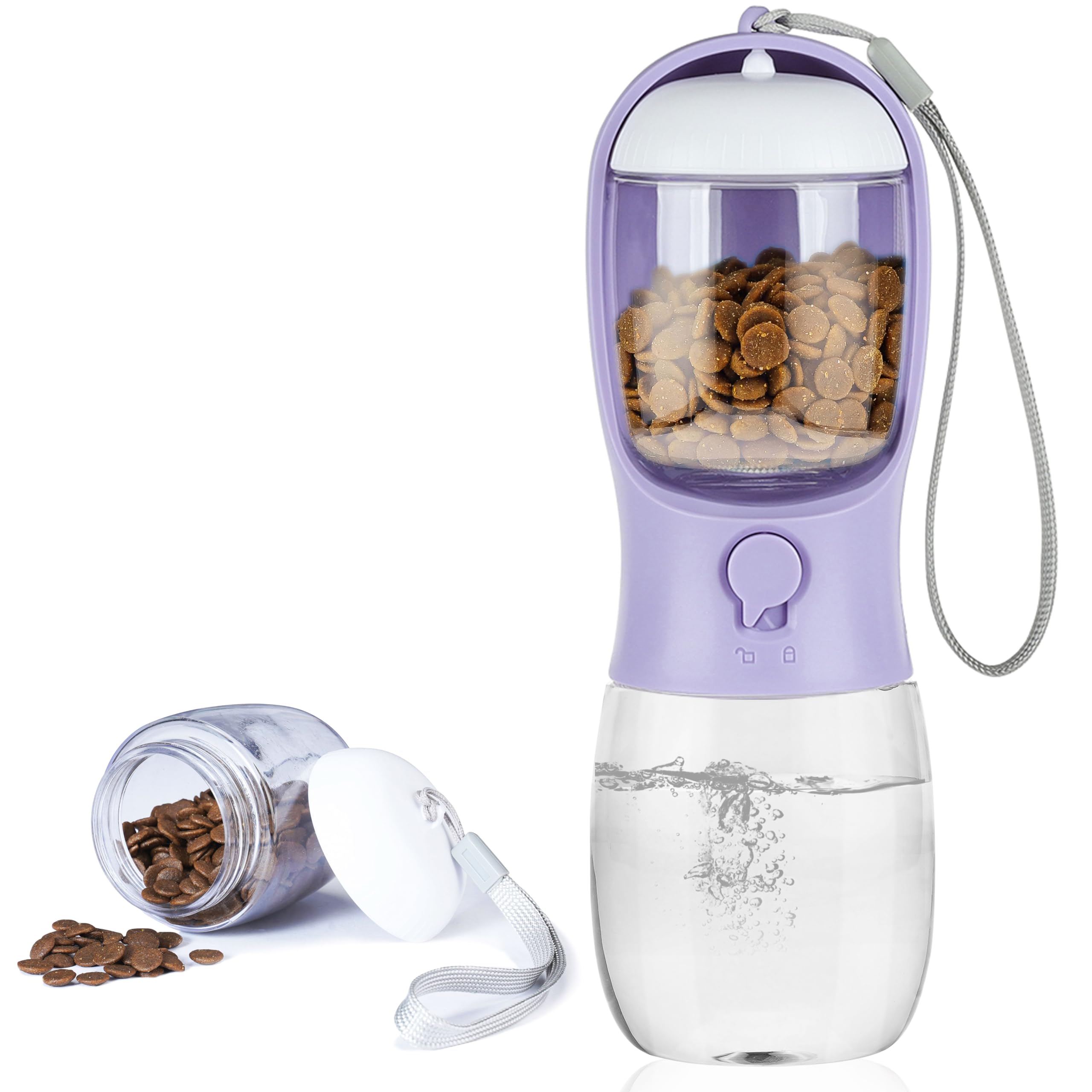 Dog Water Bottle with Food Container, Portable Leak Proof Pet Water Dispenser for Walking Hiking Travel, Puppy Essentials Accessories for Small Large Dogs, Dog Gifts (10oz/15oz/19oz)