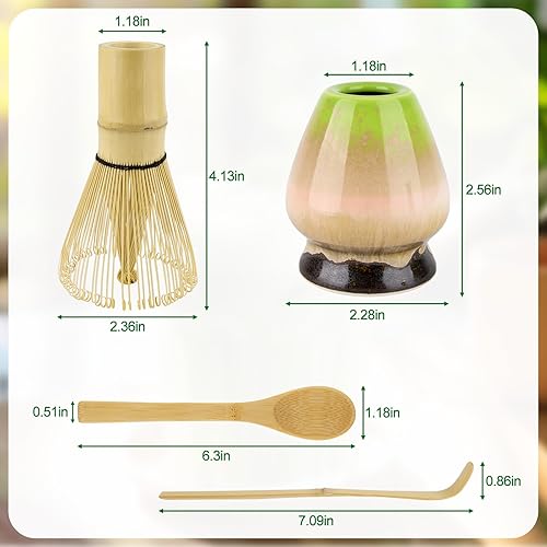 Miniatura 7 de Juego de té Matcha de 4 piezas  Kit tradicional japonés de matcha con batidor de bambú, cuchara, soporte para batidor de cerámica y tamiz  Hermoso