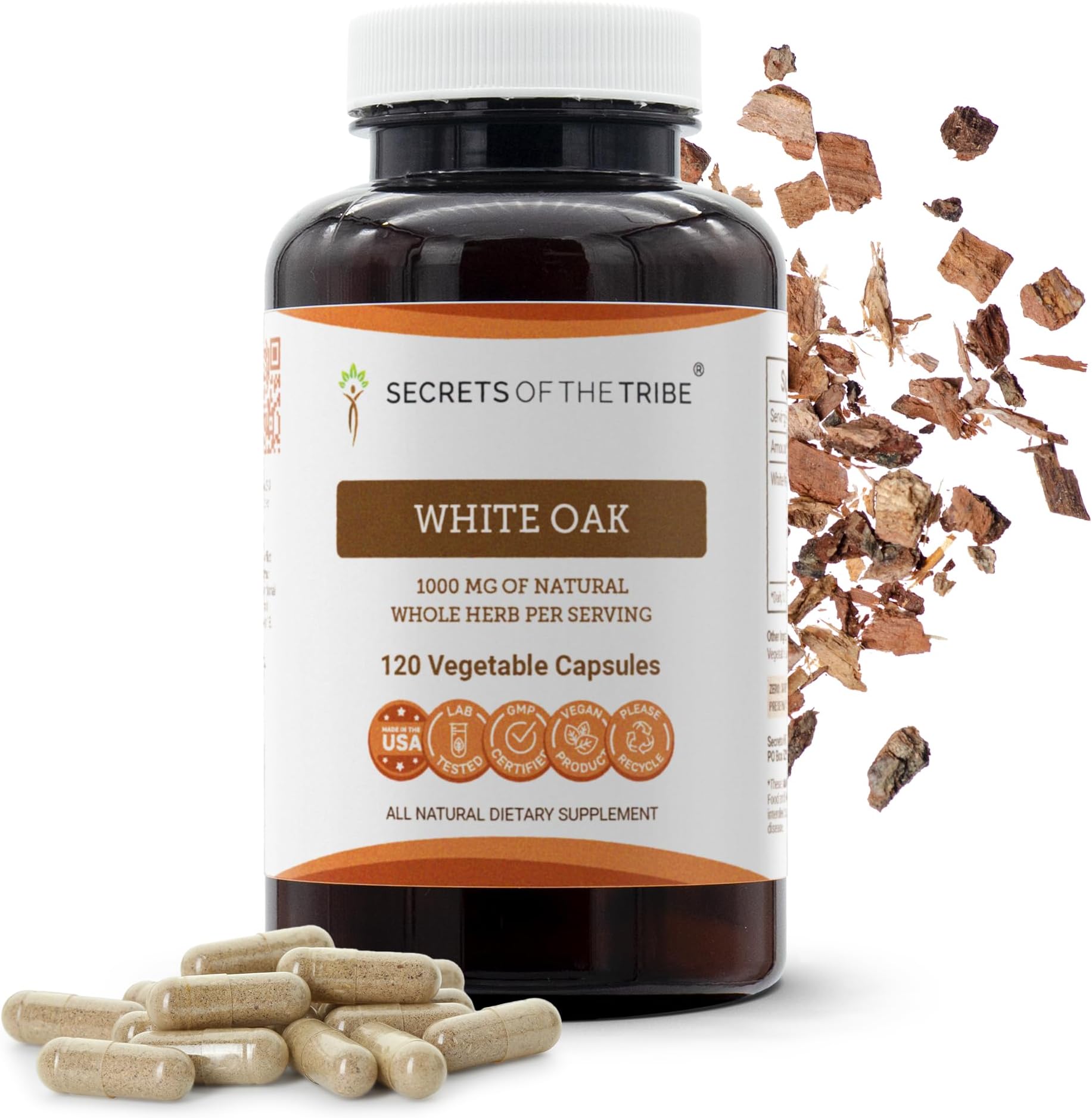 Secrets of the Tribe White Oak 120 Capsules, 1000 mg, White Oak (Quercus alba) Dried Bark (120 Capsules)