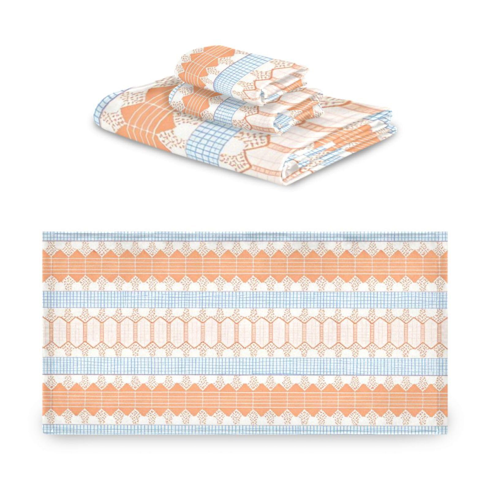 Arancione Carino Pizzo Strisce Doccia Asciugamani Viso Set 3 Pezzi, 1 Asciugamano da Bagno 1 Asciugamano 1 Panno per il corpo viso Bagno