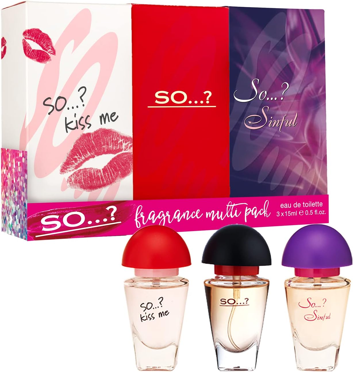 So…? Trio Three For Me Womens Eau de Toilette Perfume Gift Set, Travel Size Perfume for Women (3x15ml)