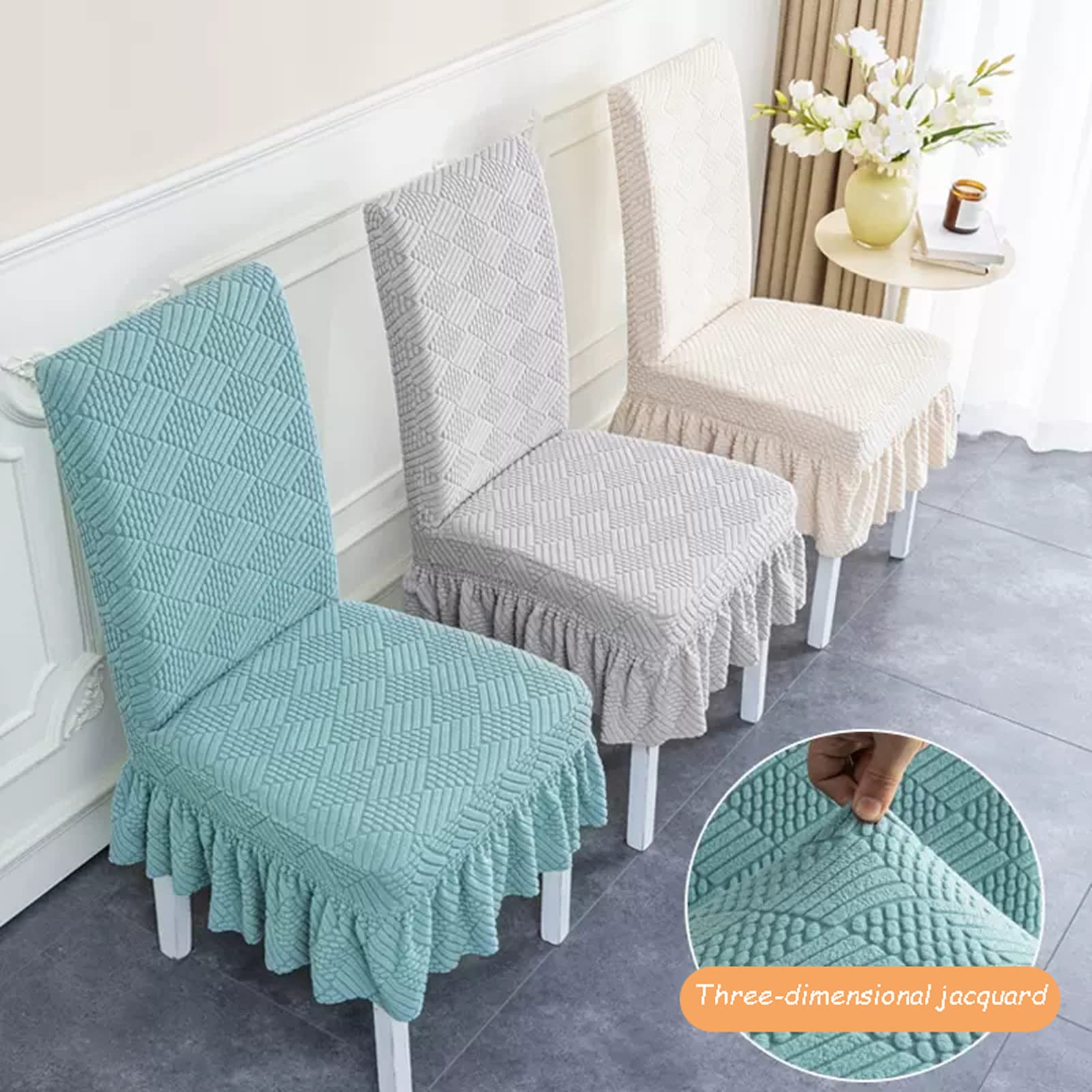 Lot De 2, 4, 6, 8 Housses De Chaise De Salle à Manger, Extensibles, Lavables, Motif Imprimé, Protection Amovible Pour Hôtel, Cérémonie, Banquet, Fête De Mariage - Gris Et Vert - 8 Pièces